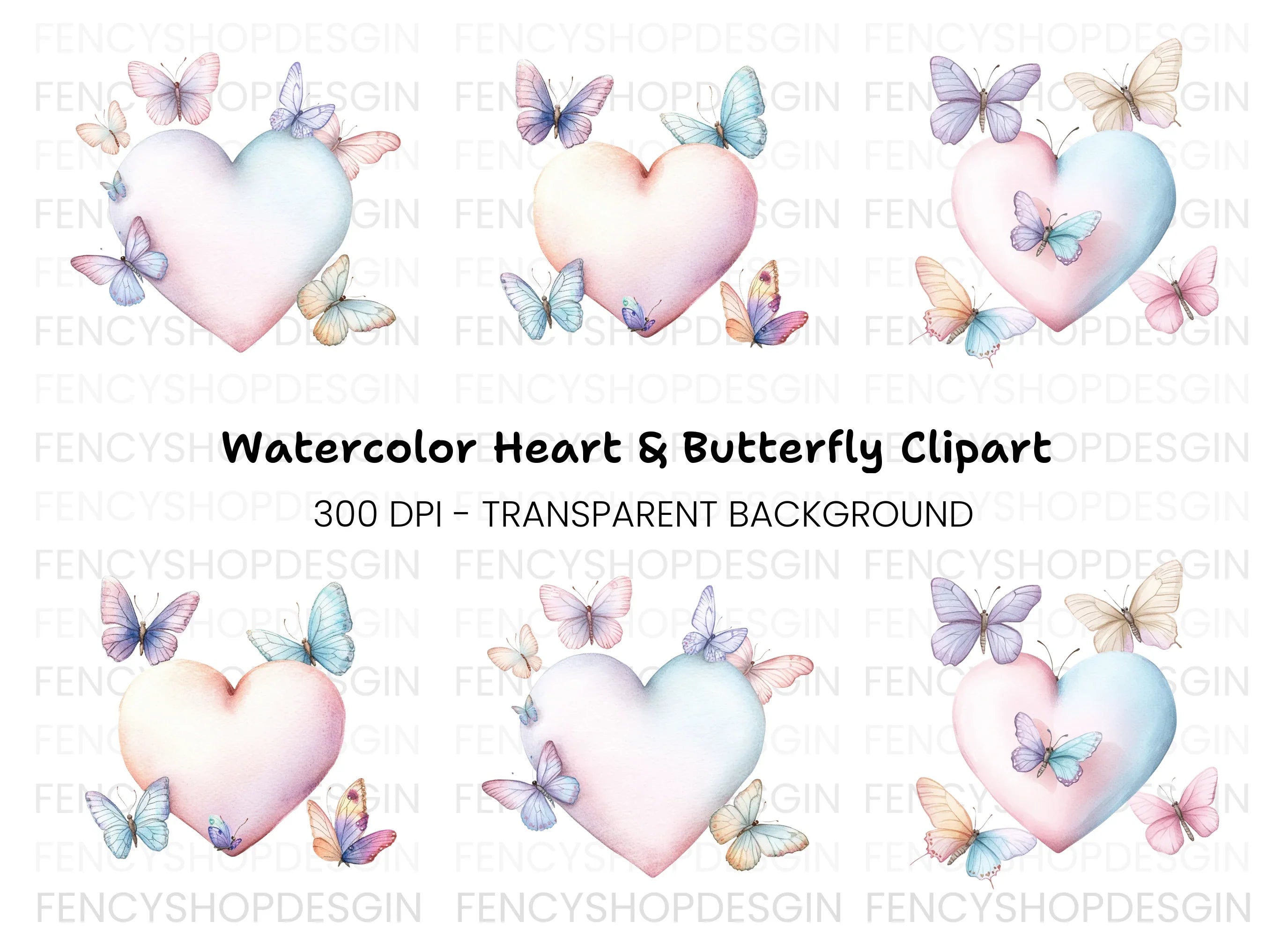 Hearts and Butterflies Clipart Bundle
