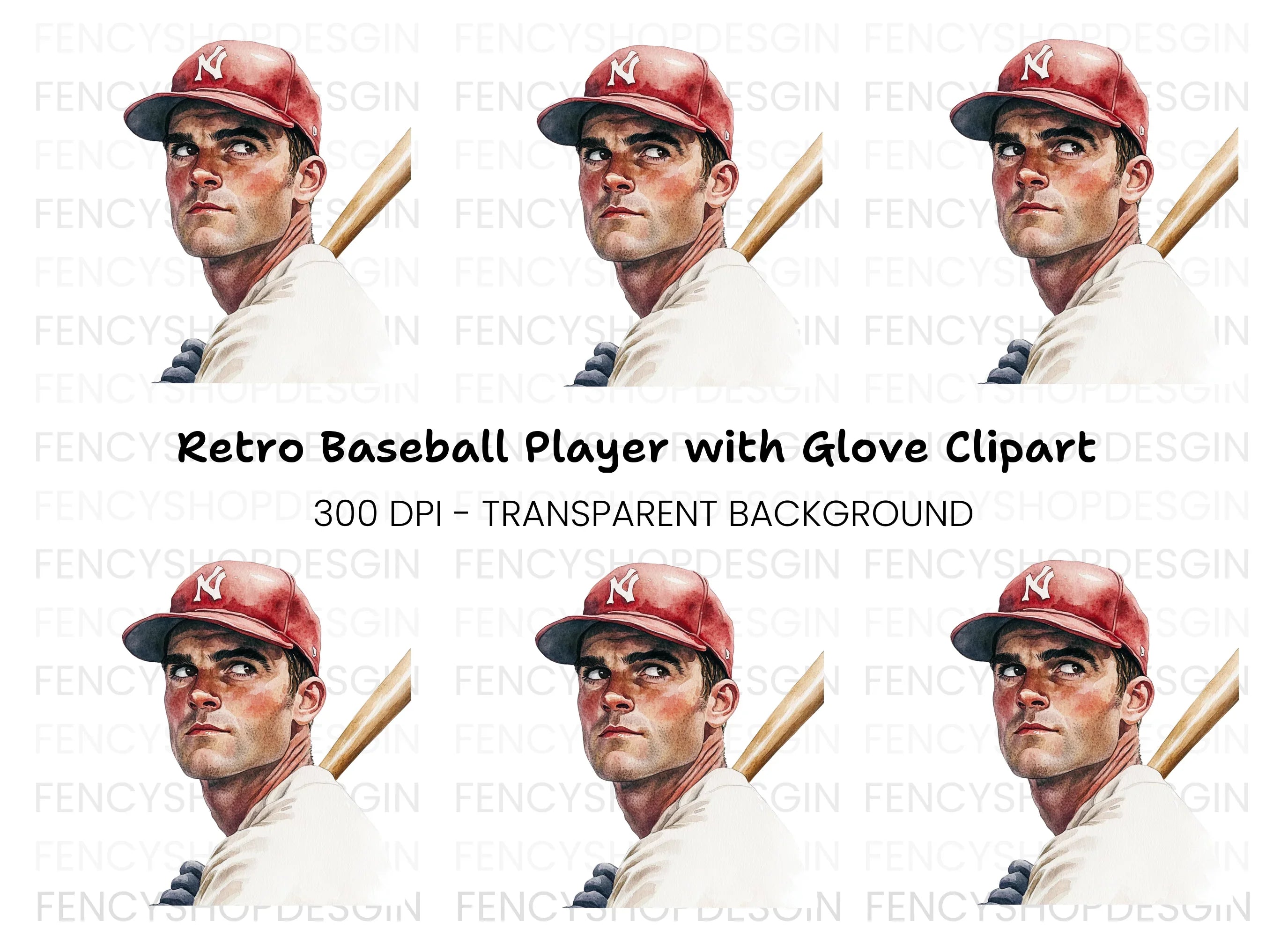 Vintage Baseball Player Clipart Bundle