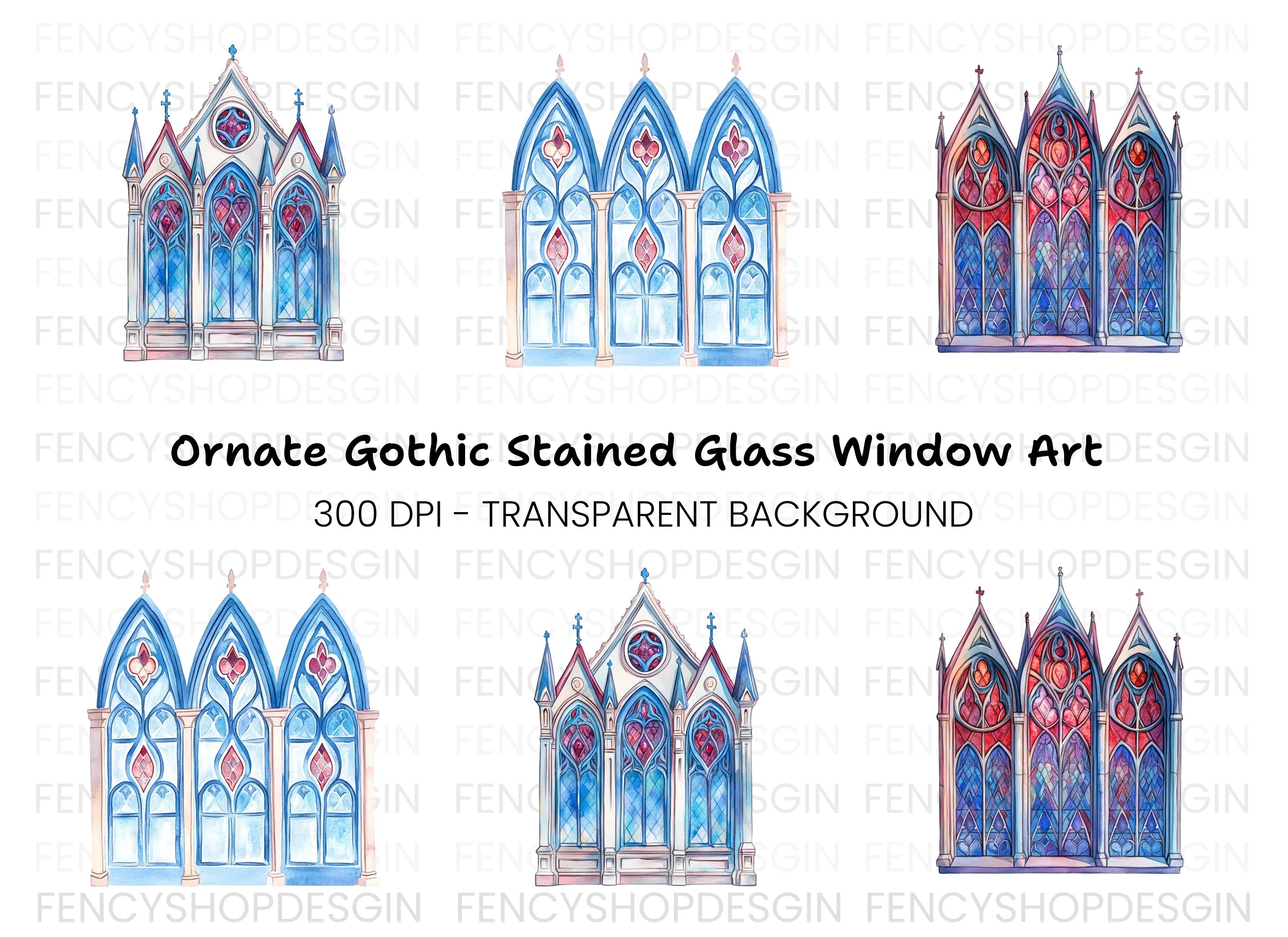 Gothic Stained Glass Windows Clipart Bundle