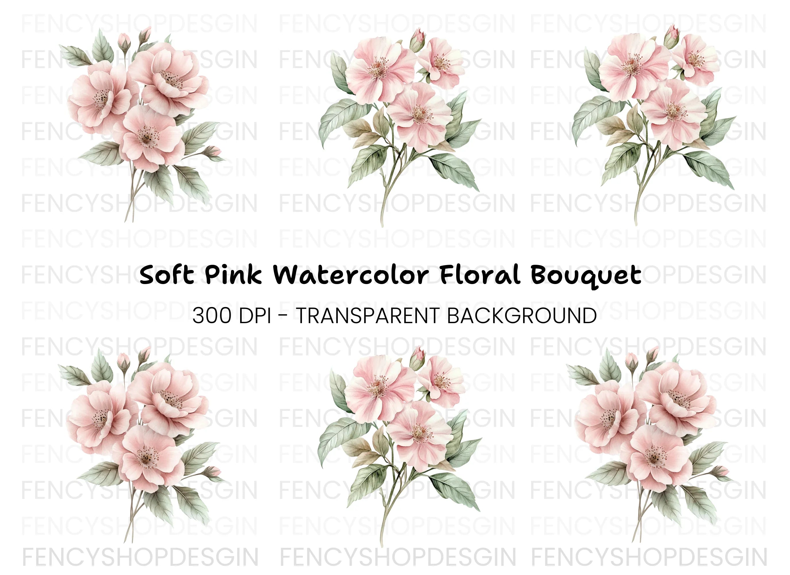 Pink Rose Floral Clipart Bundle