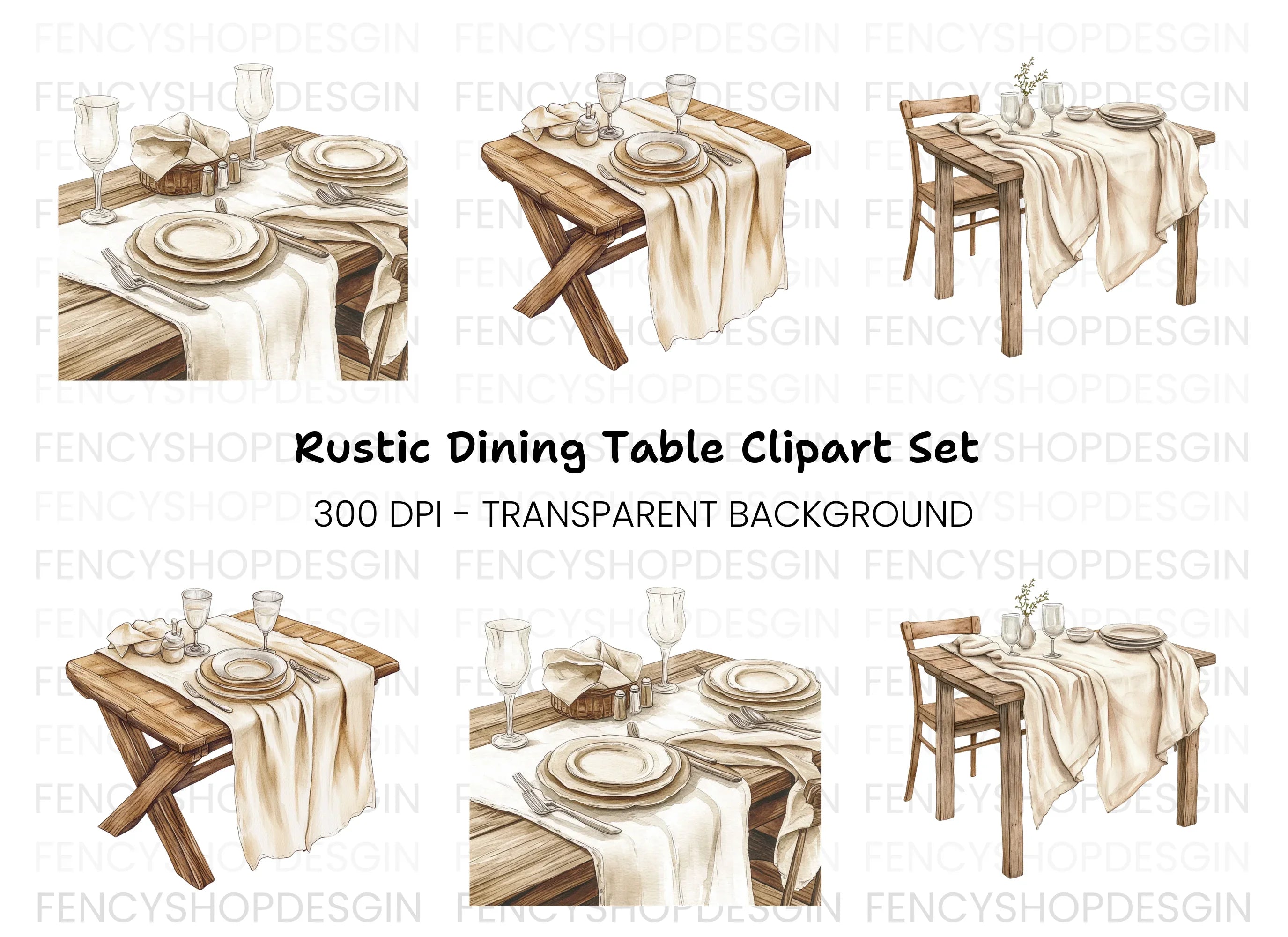 Elegant Dining Table Settings Clipart Bundle