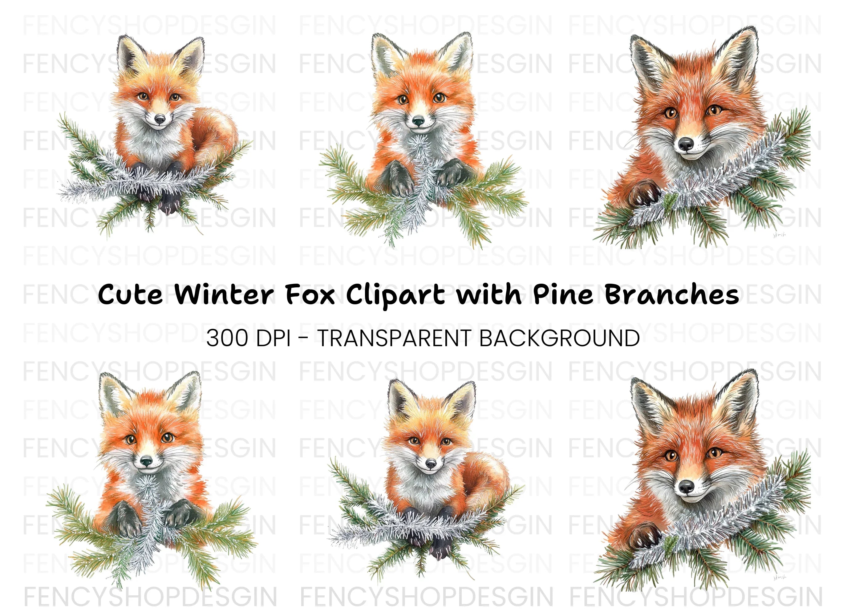 Cute Christmas Fox Clipart Bundle
