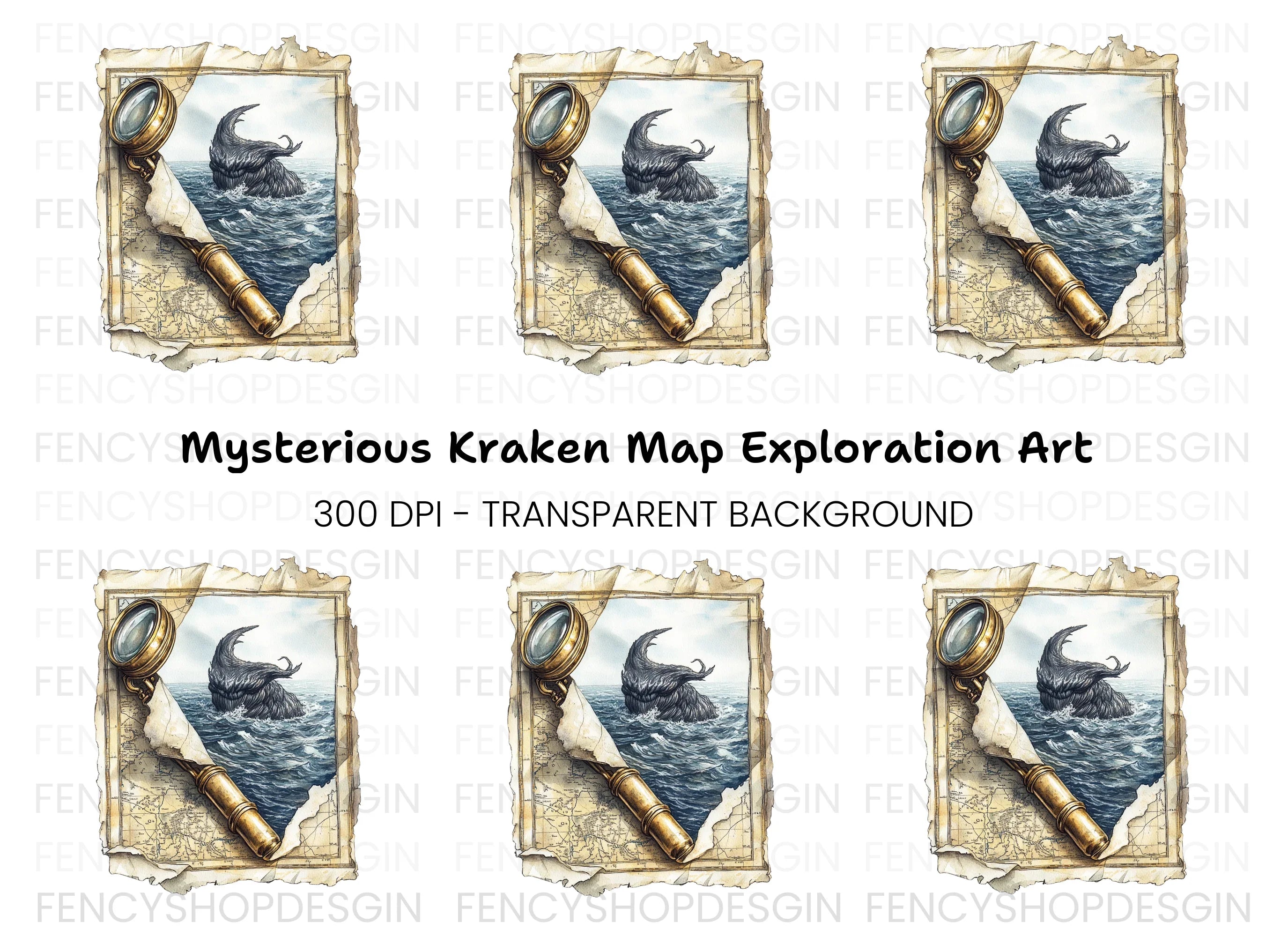 Sea Monster Map Adventure Clipart Bundle