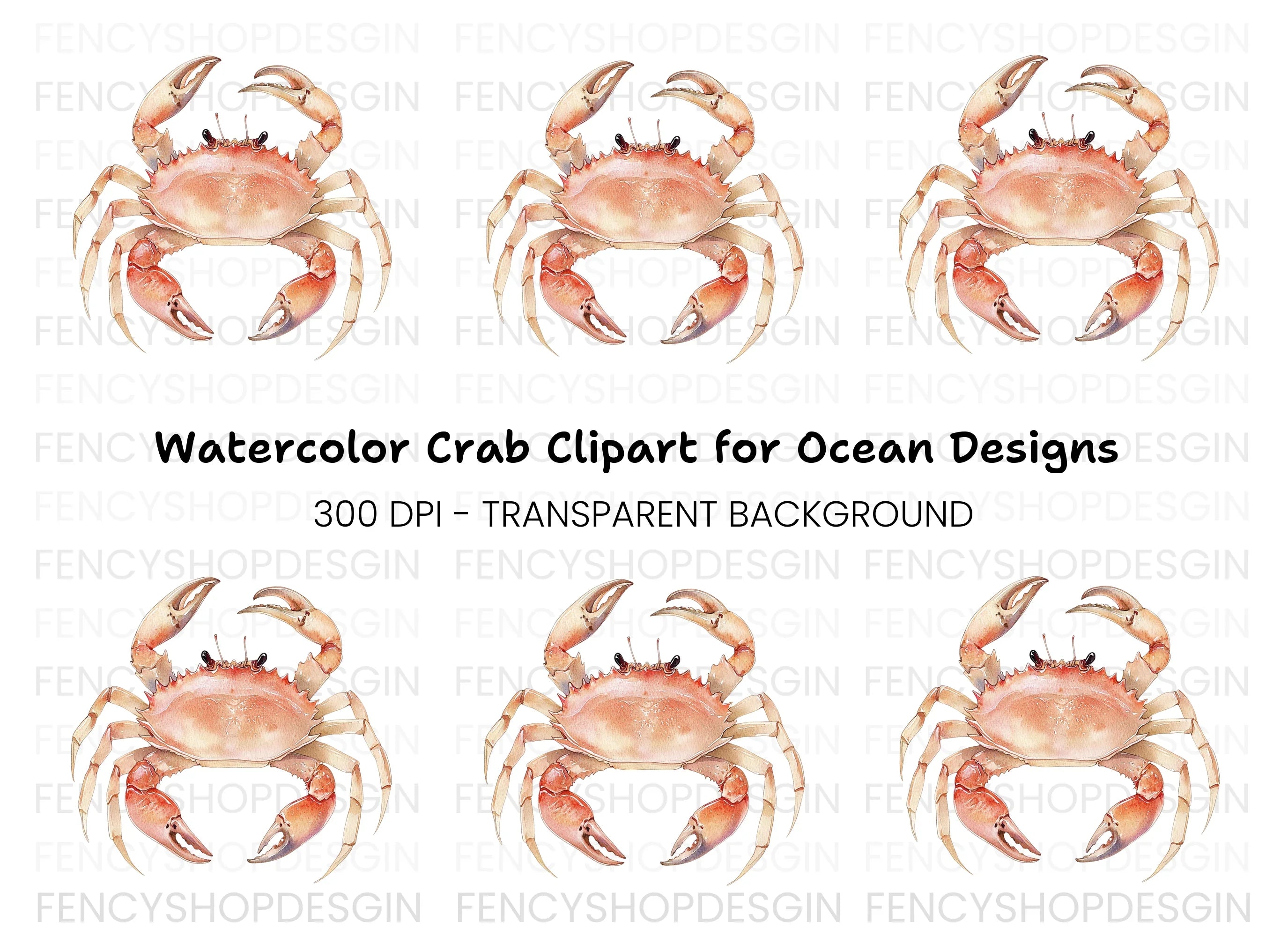 Light Orange Crab Clipart Bundle