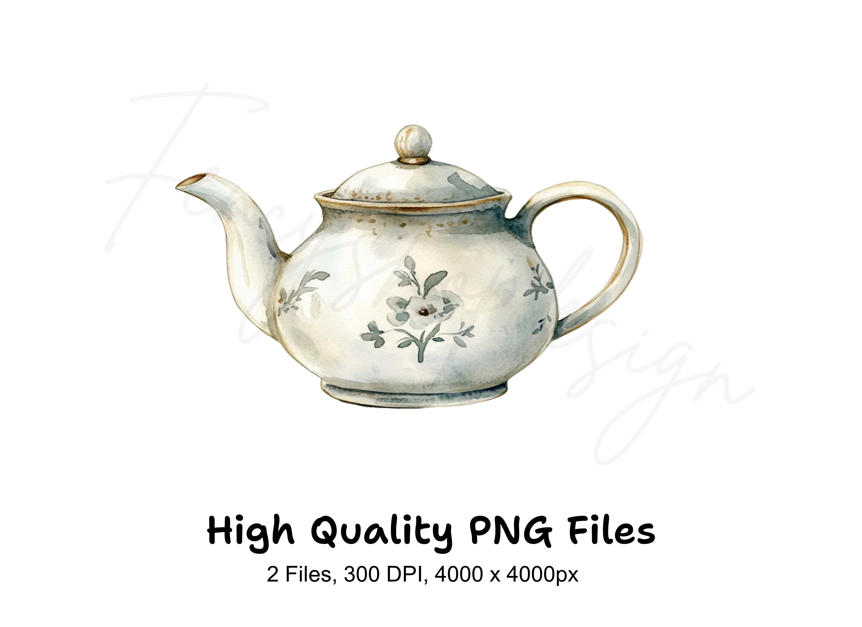Elegant Neutral Teapots Clipart Bundle