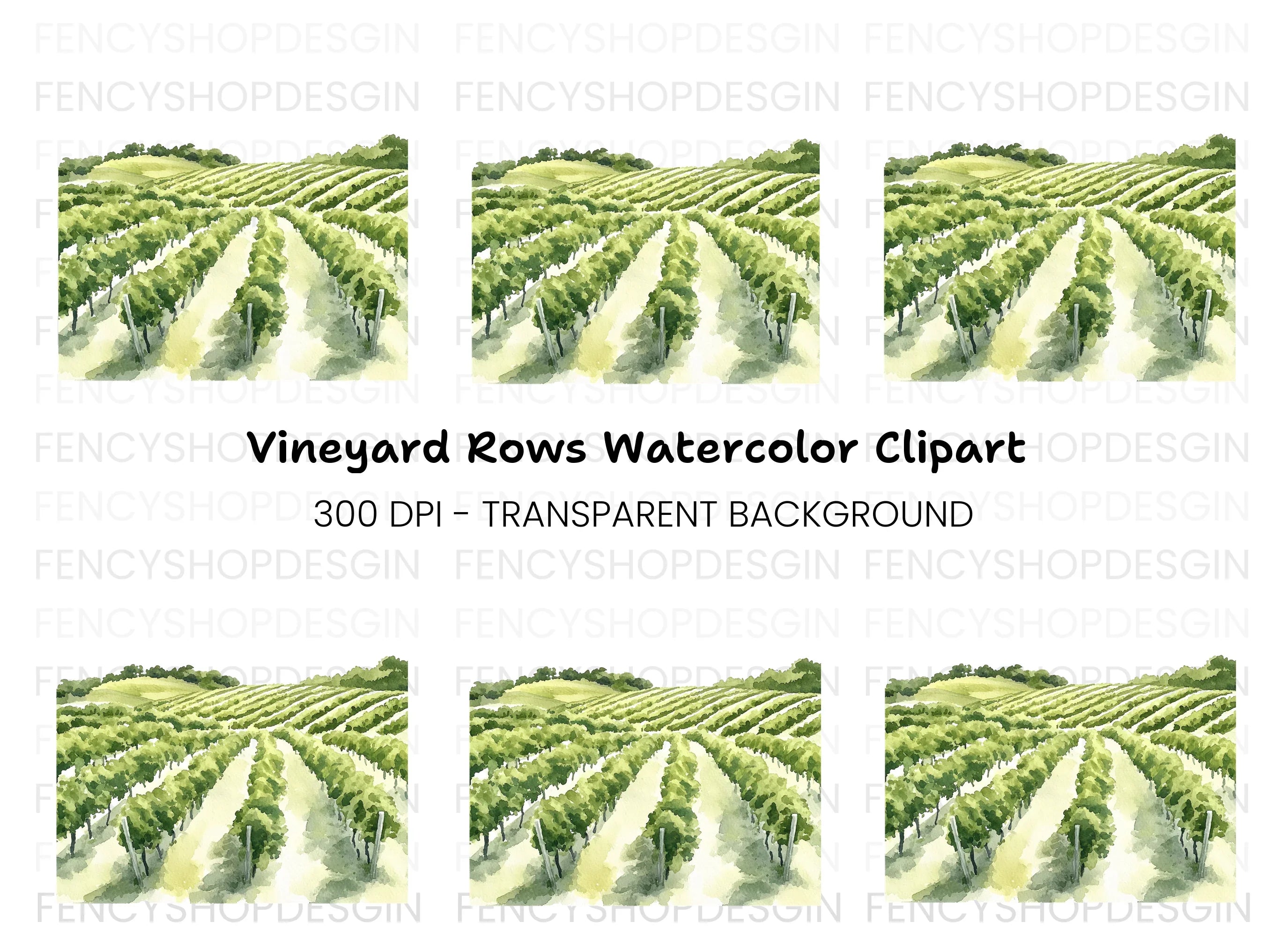Green Vineyard Rows Clipart Bundle