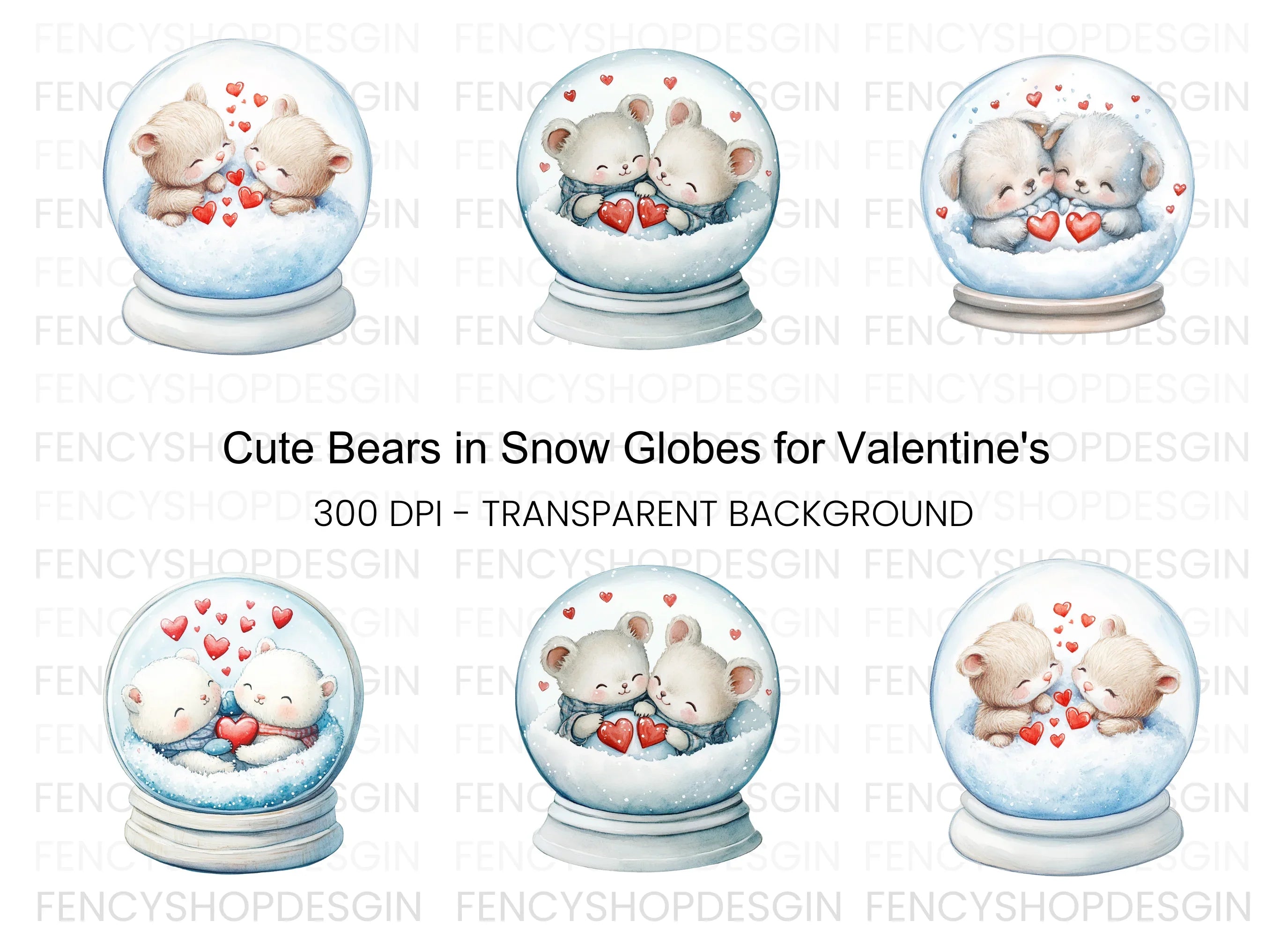 Cute Animal Couple Snow Globes Clipart Bundle