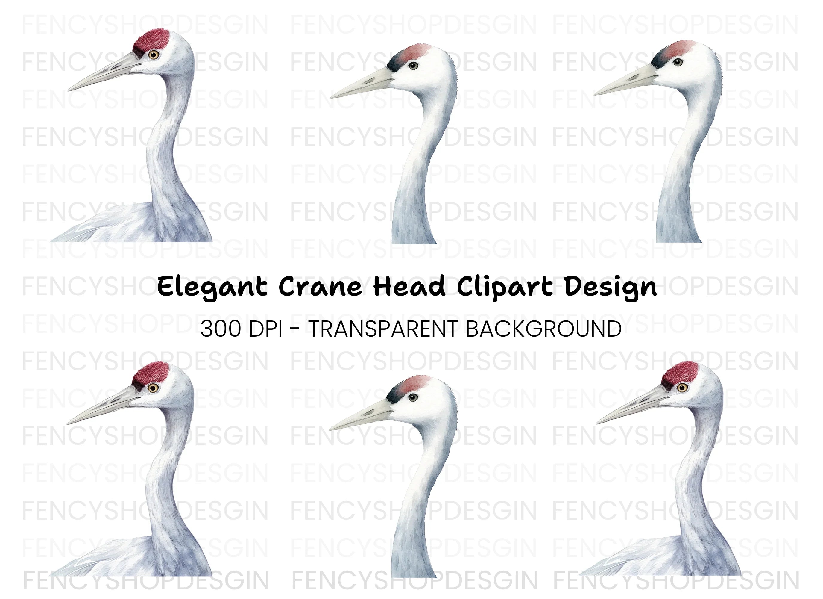 Elegant Crane Bird Head Clipart Bundle
