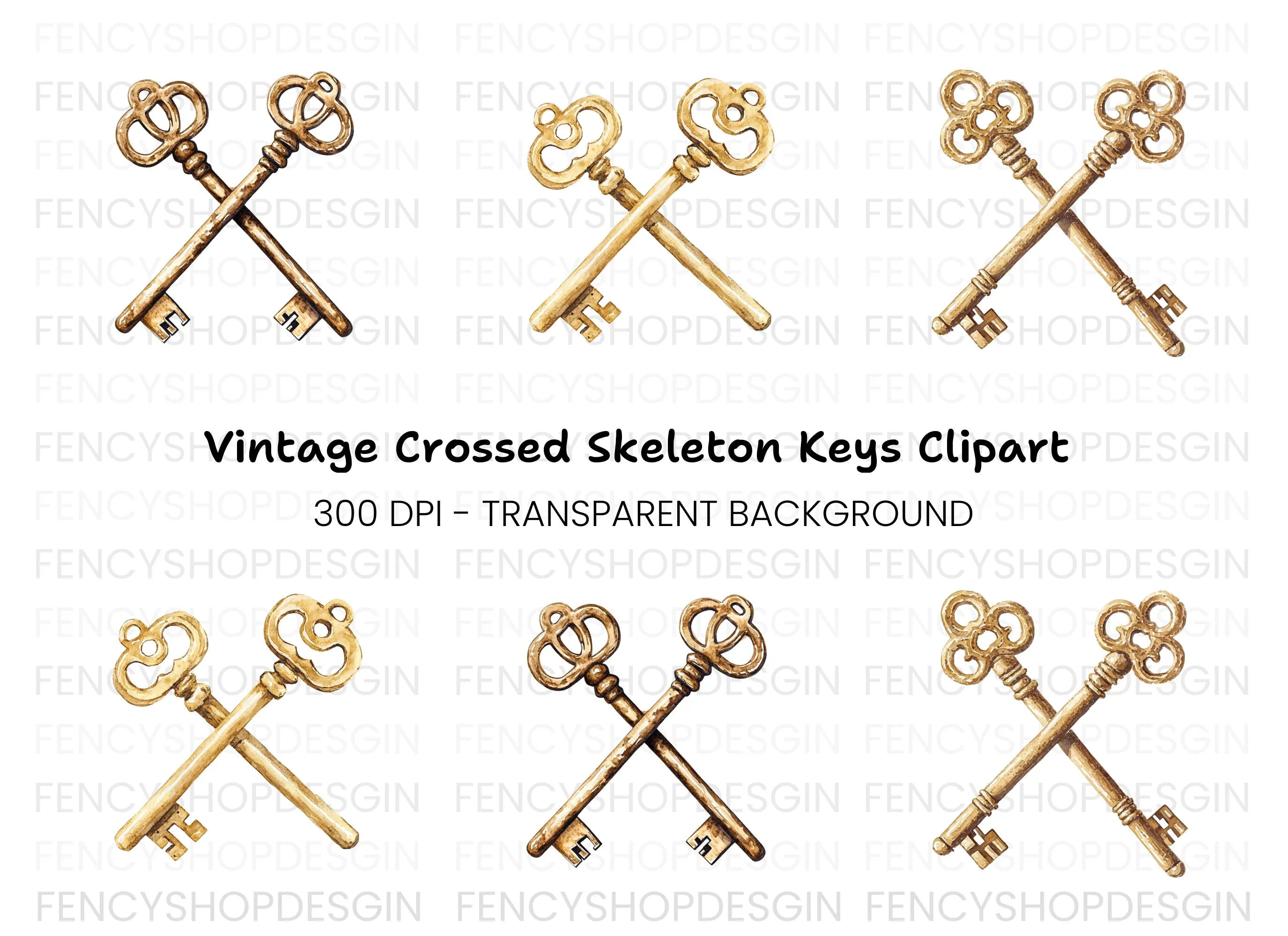 Vintage Crossed Keys Clipart Bundle