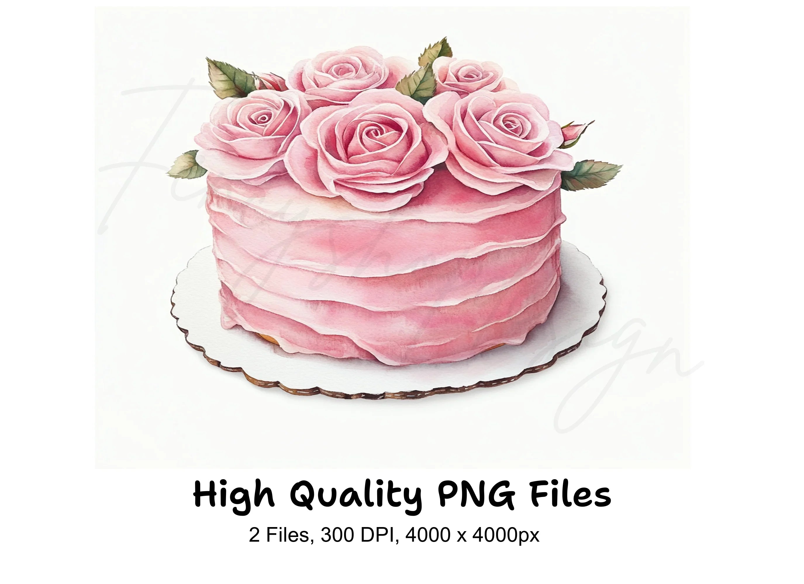 Elegant Pink Rose Cakes Clipart Bundle