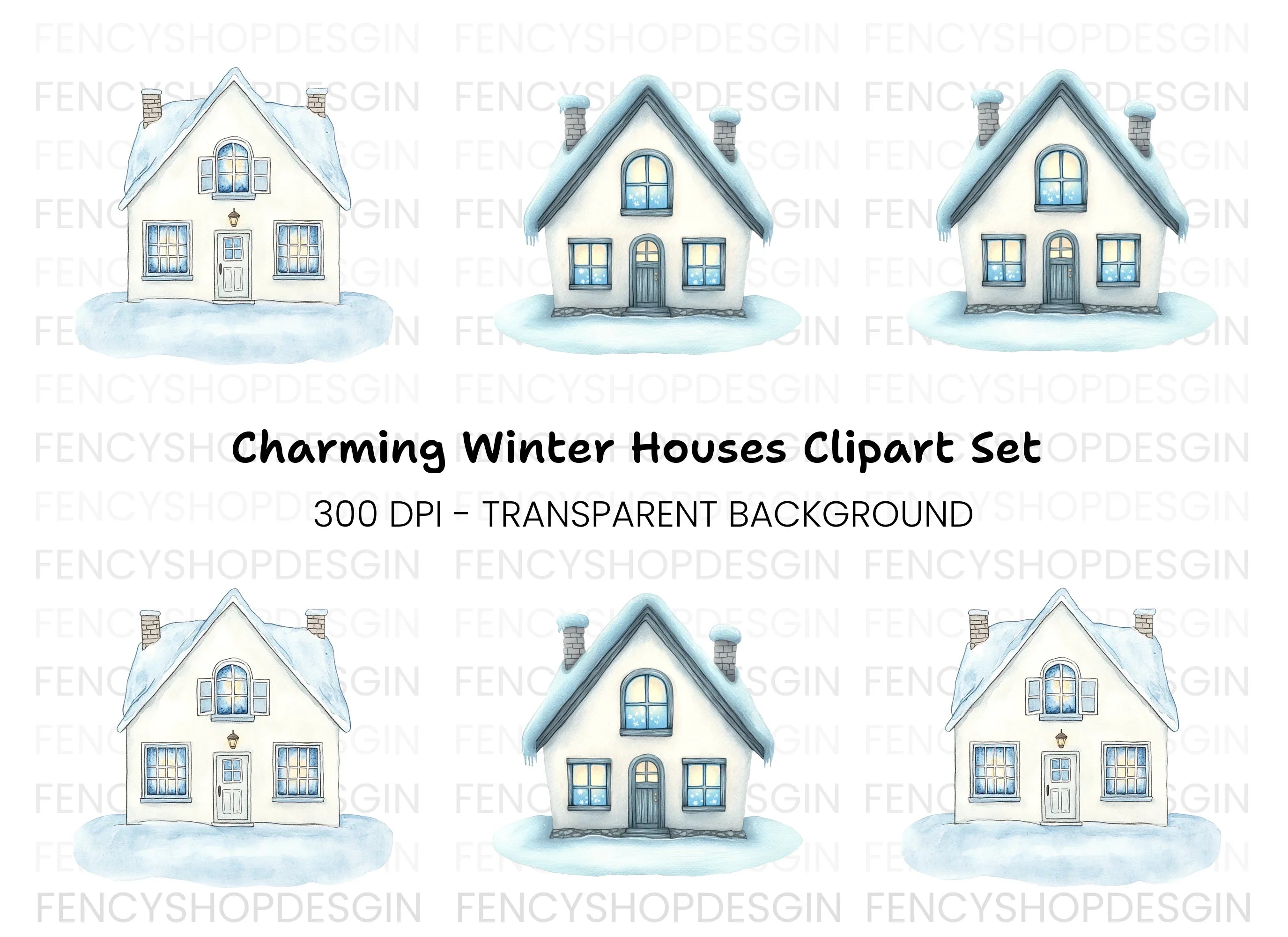 Cozy Winter Houses Clipart Bundle