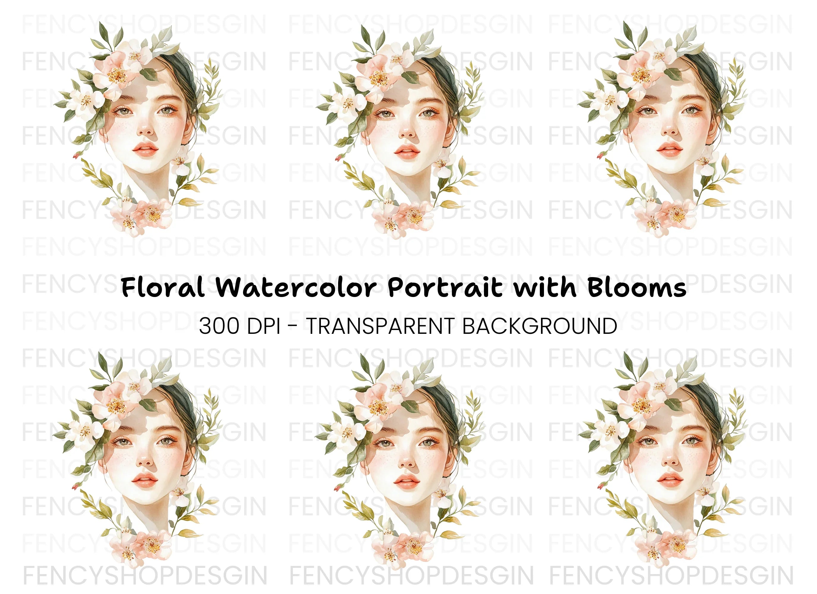 Beautiful Girl with Floral Crown Clipart Bundle