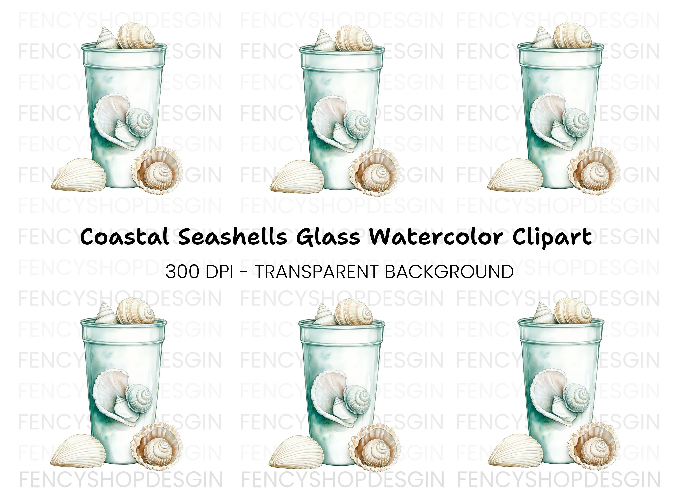 Seashells in Glass Clipart Bundle