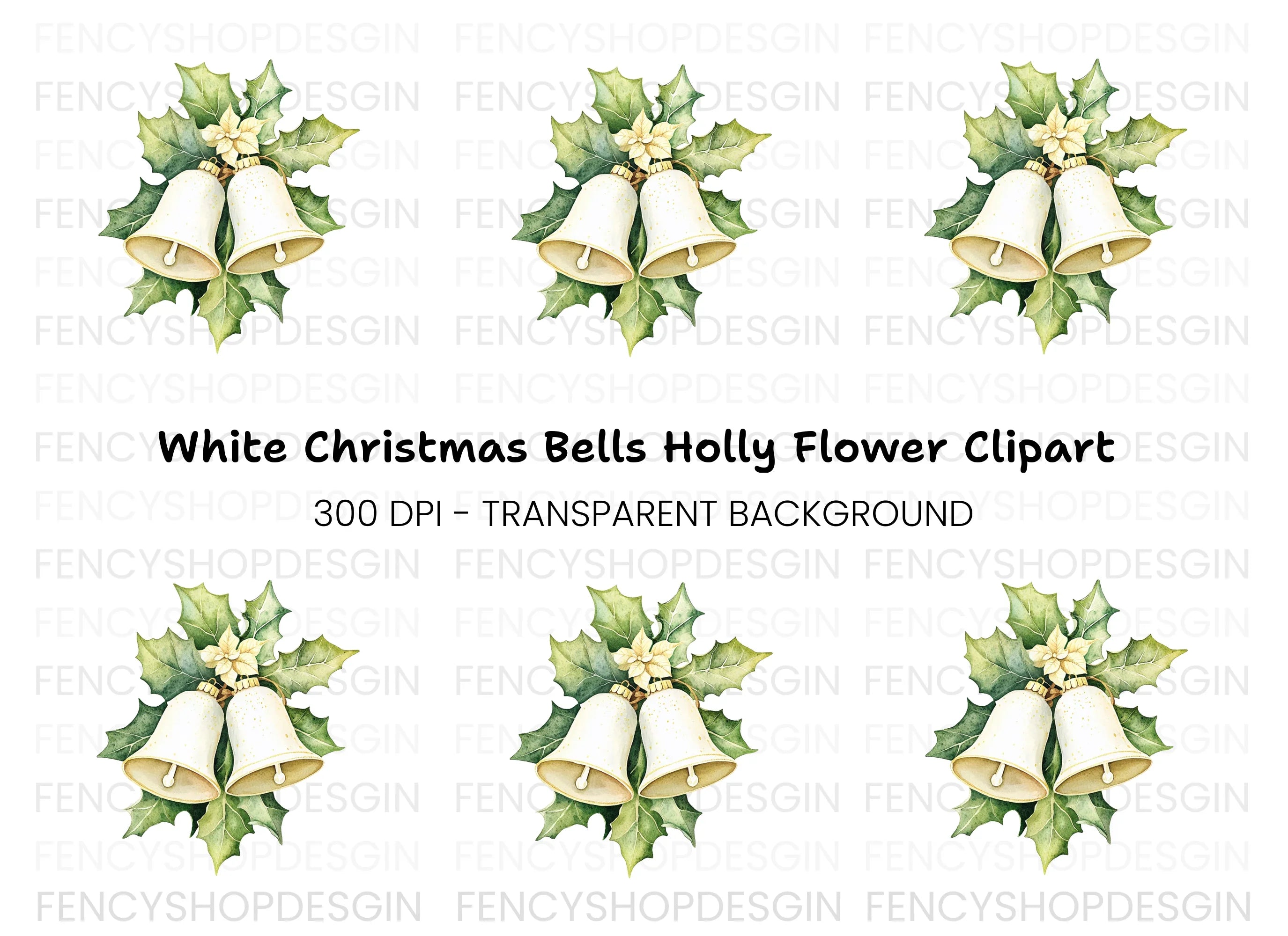 Elegant White Christmas Bells Clipart Bundle
