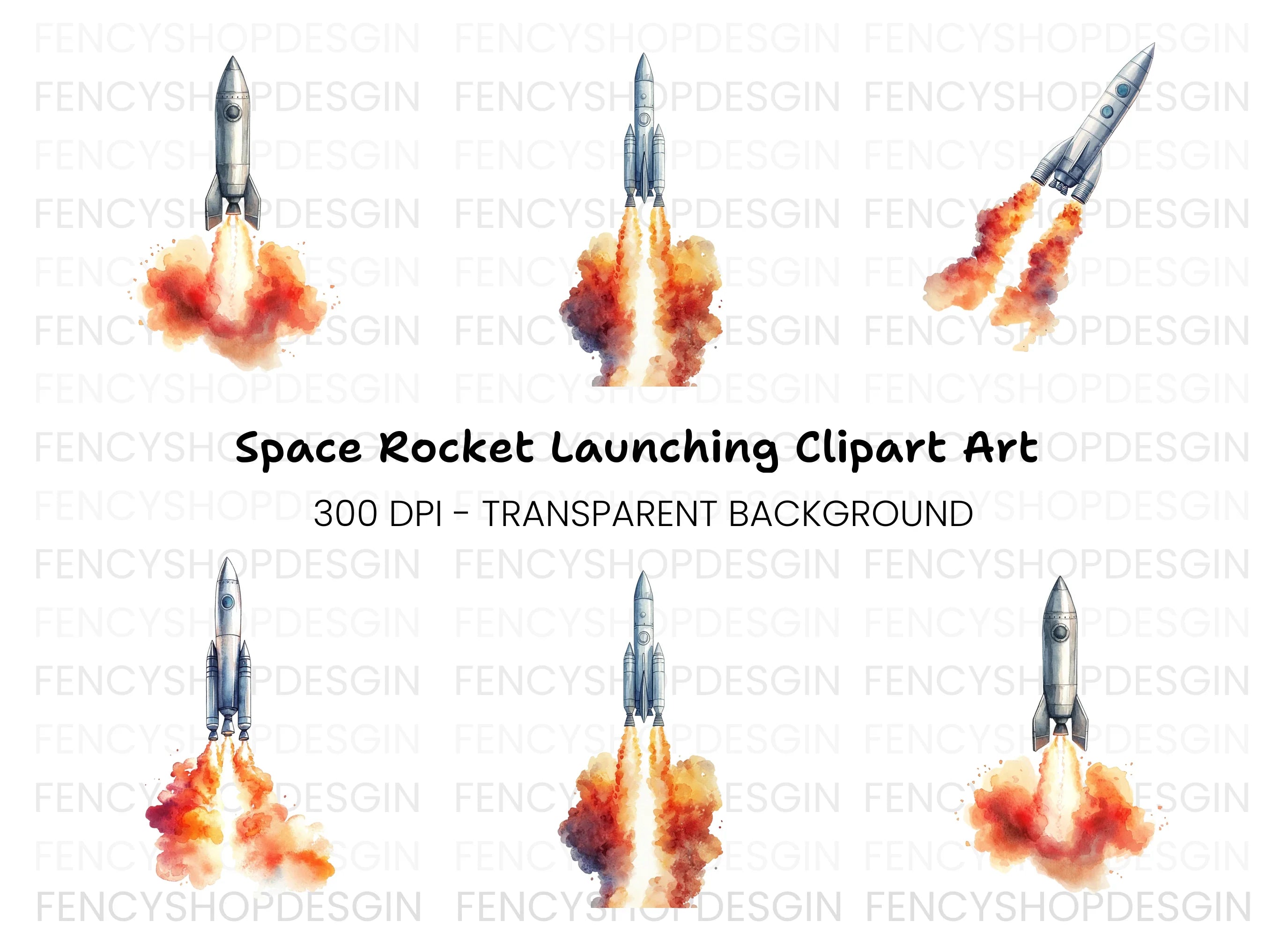 Rocket Launch Clipart Bundle