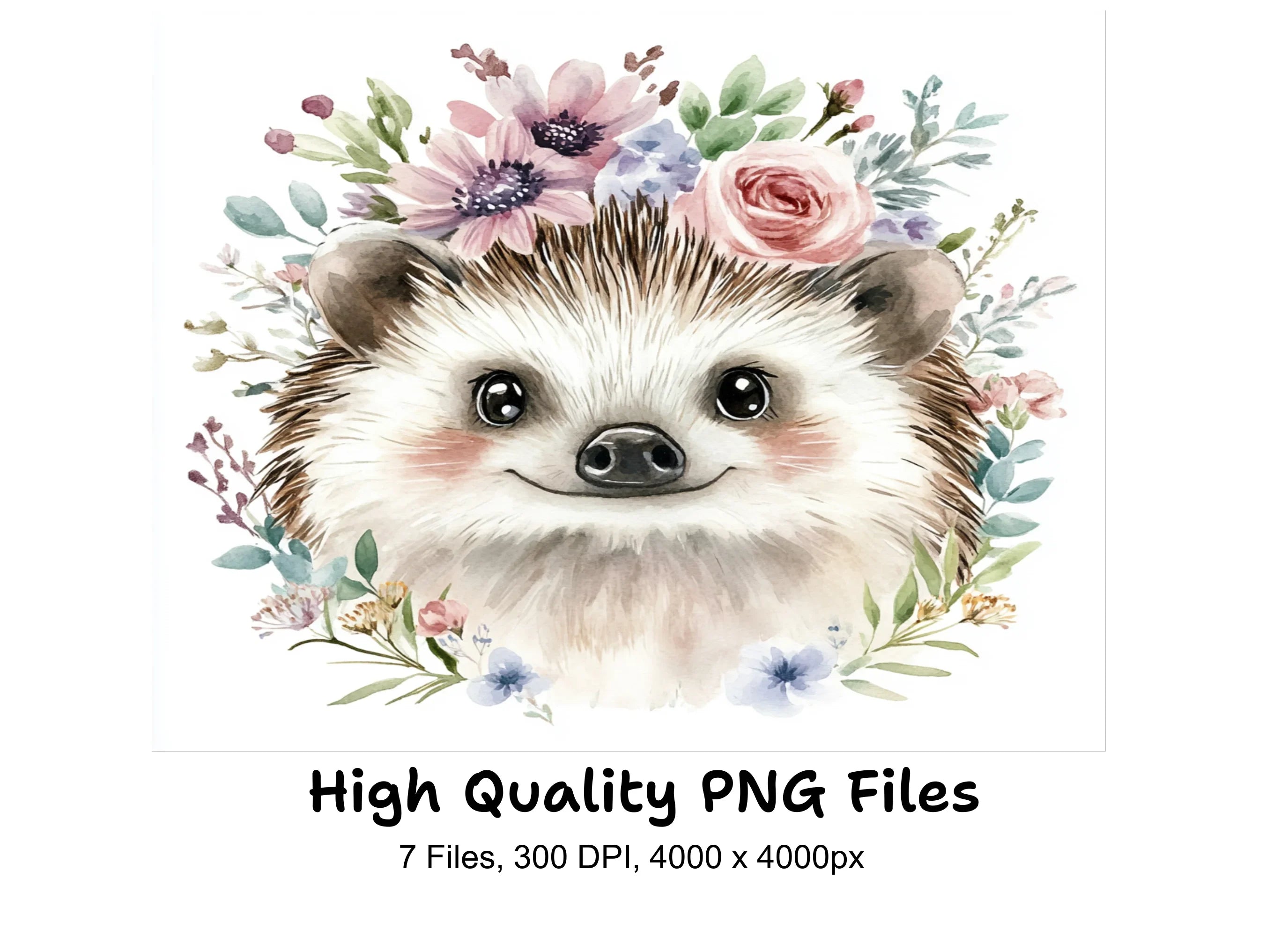 Sweet Hedgehog Floral Clipart Bundle