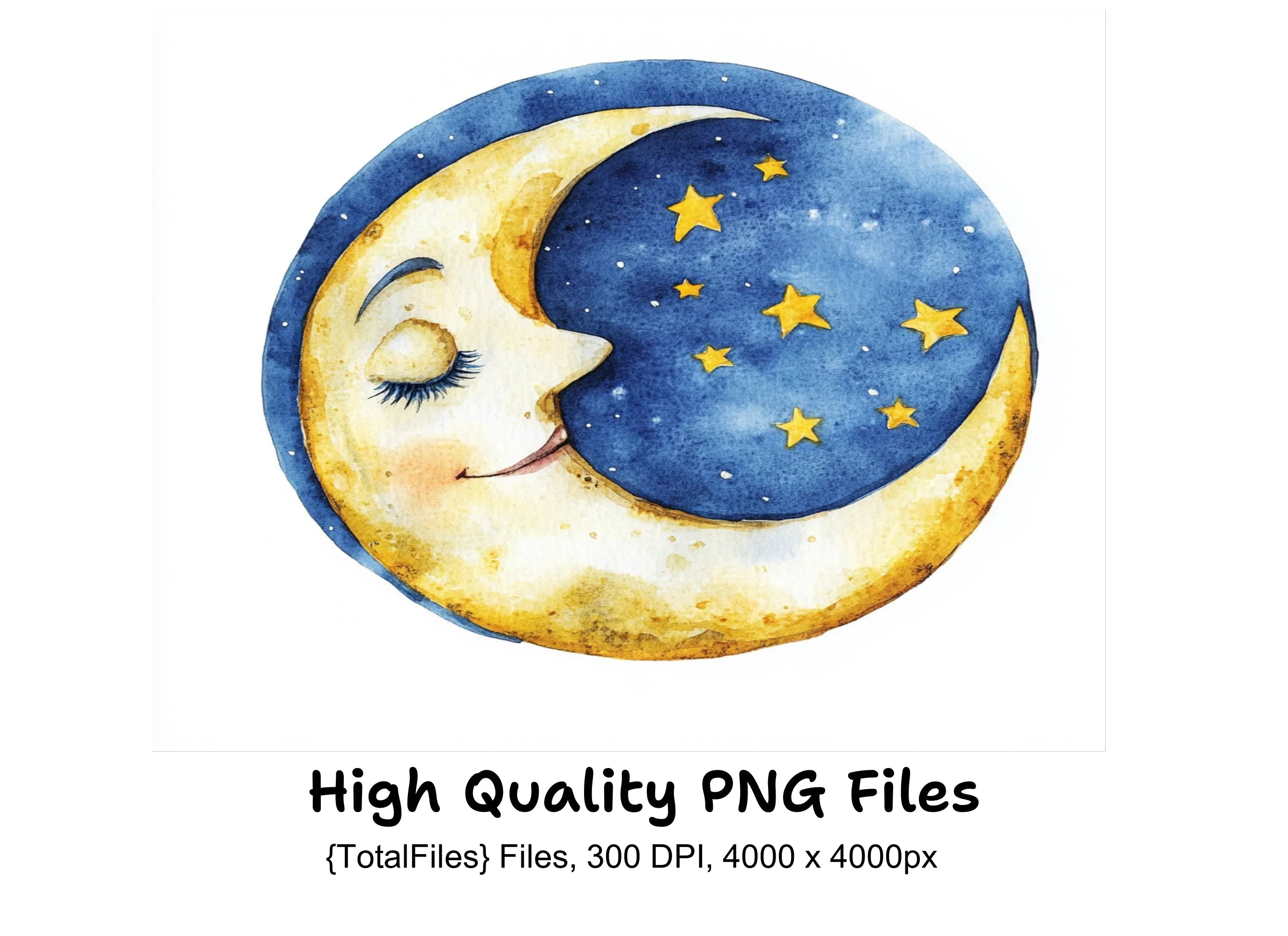 Sleeping Moon and Stars Clipart Bundle