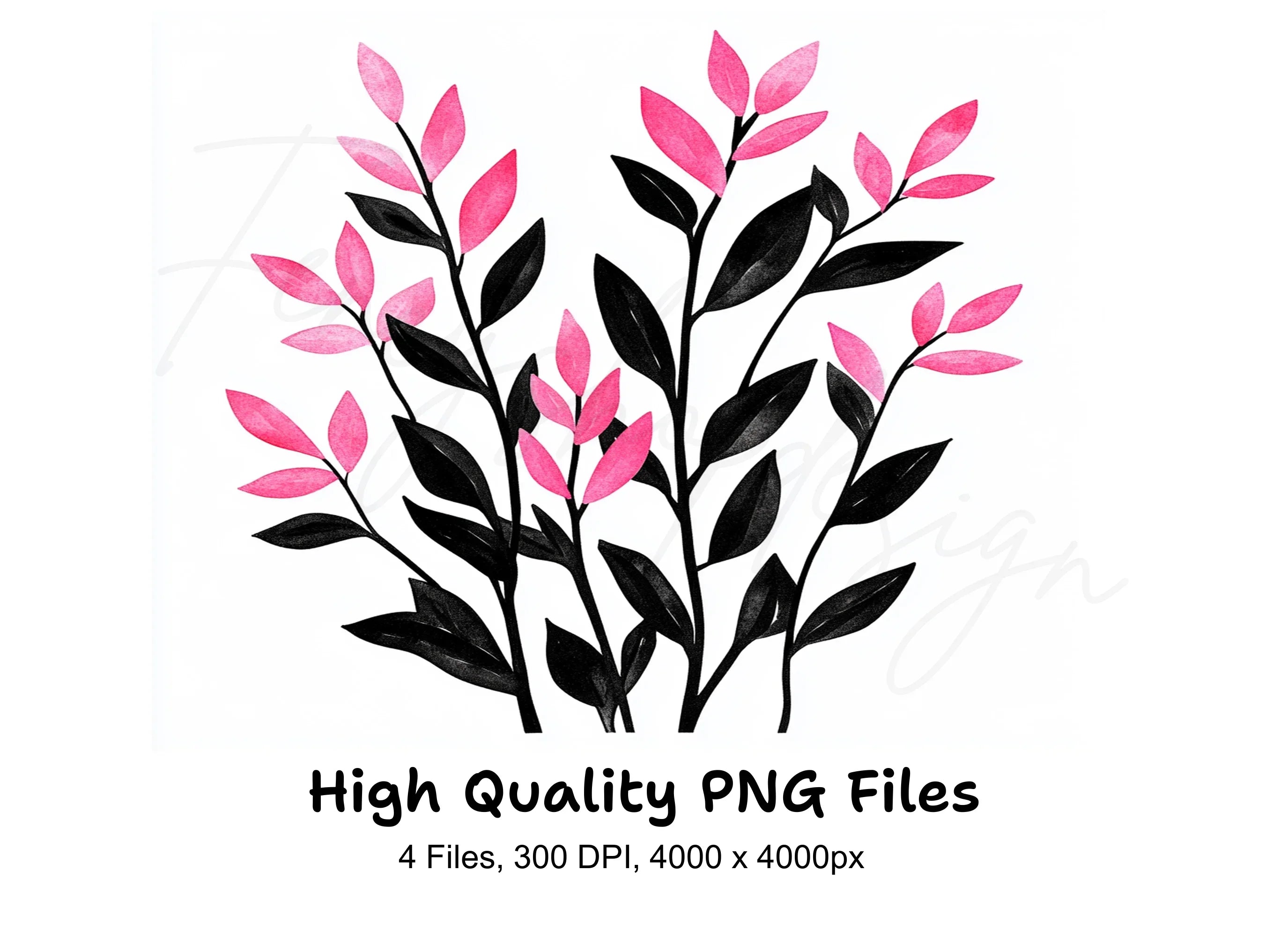 Pink Flowers and Leaves Clipart Bundle