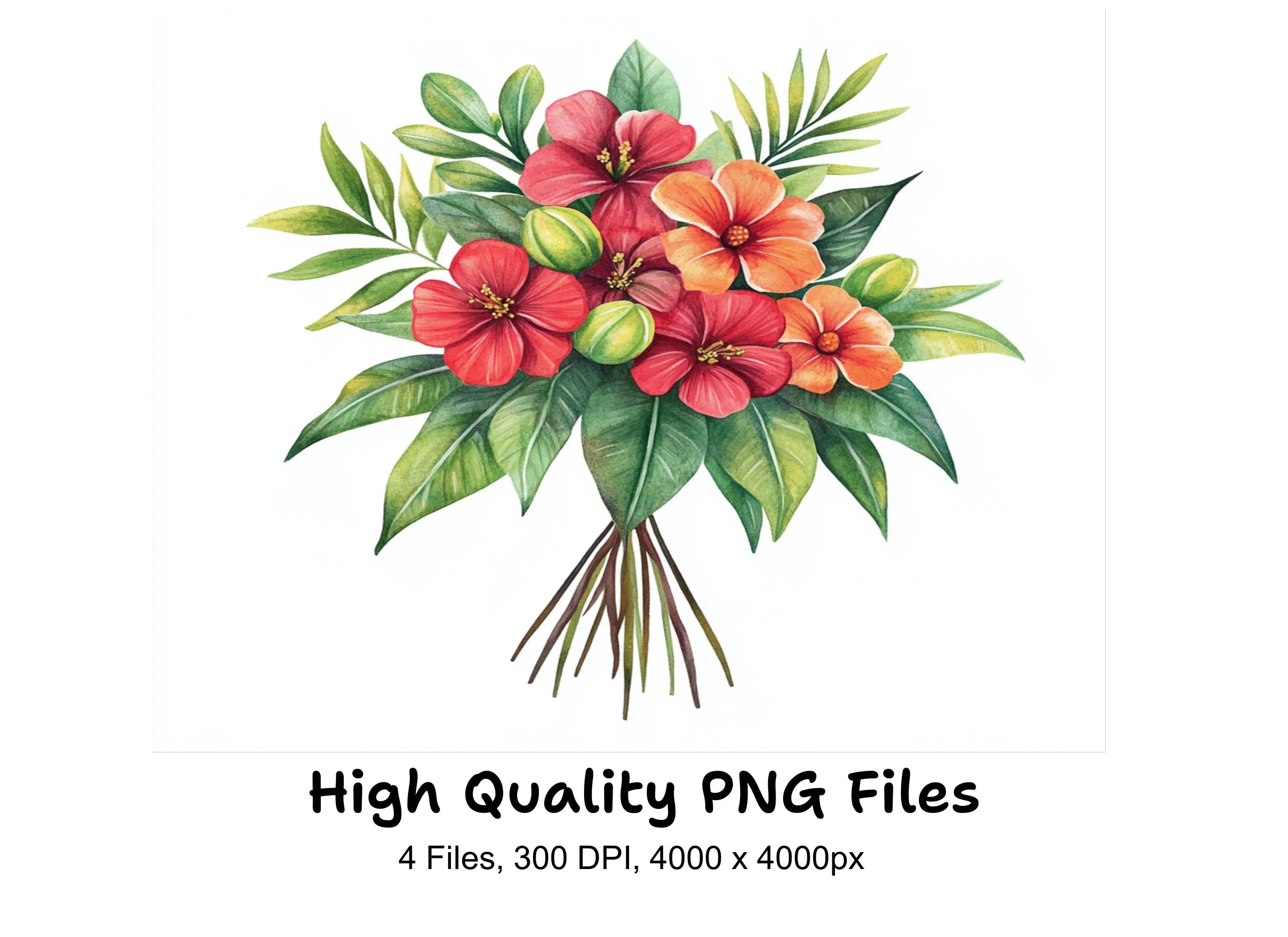 Tropical Hibiscus Flower Bouquets Clipart Bundle