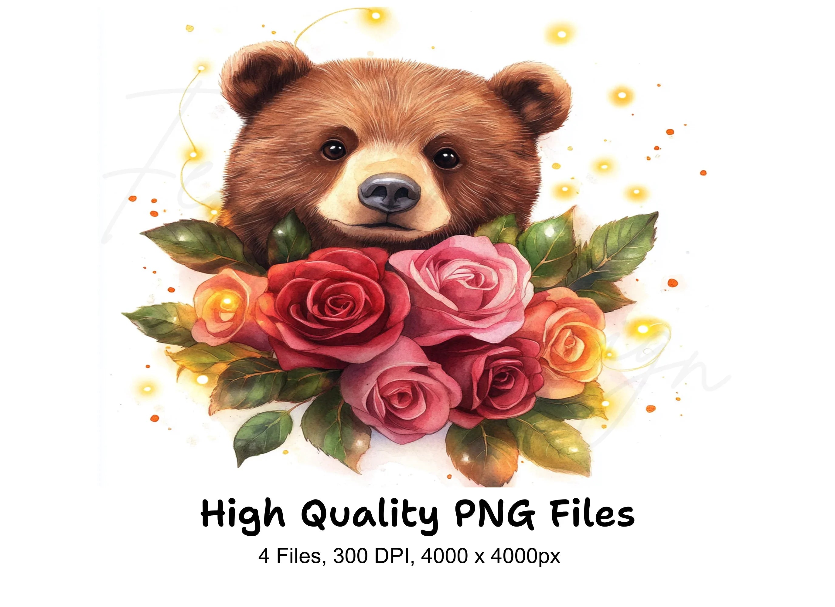 Cute Bear with Pink and Red Roses Clipart Bundle