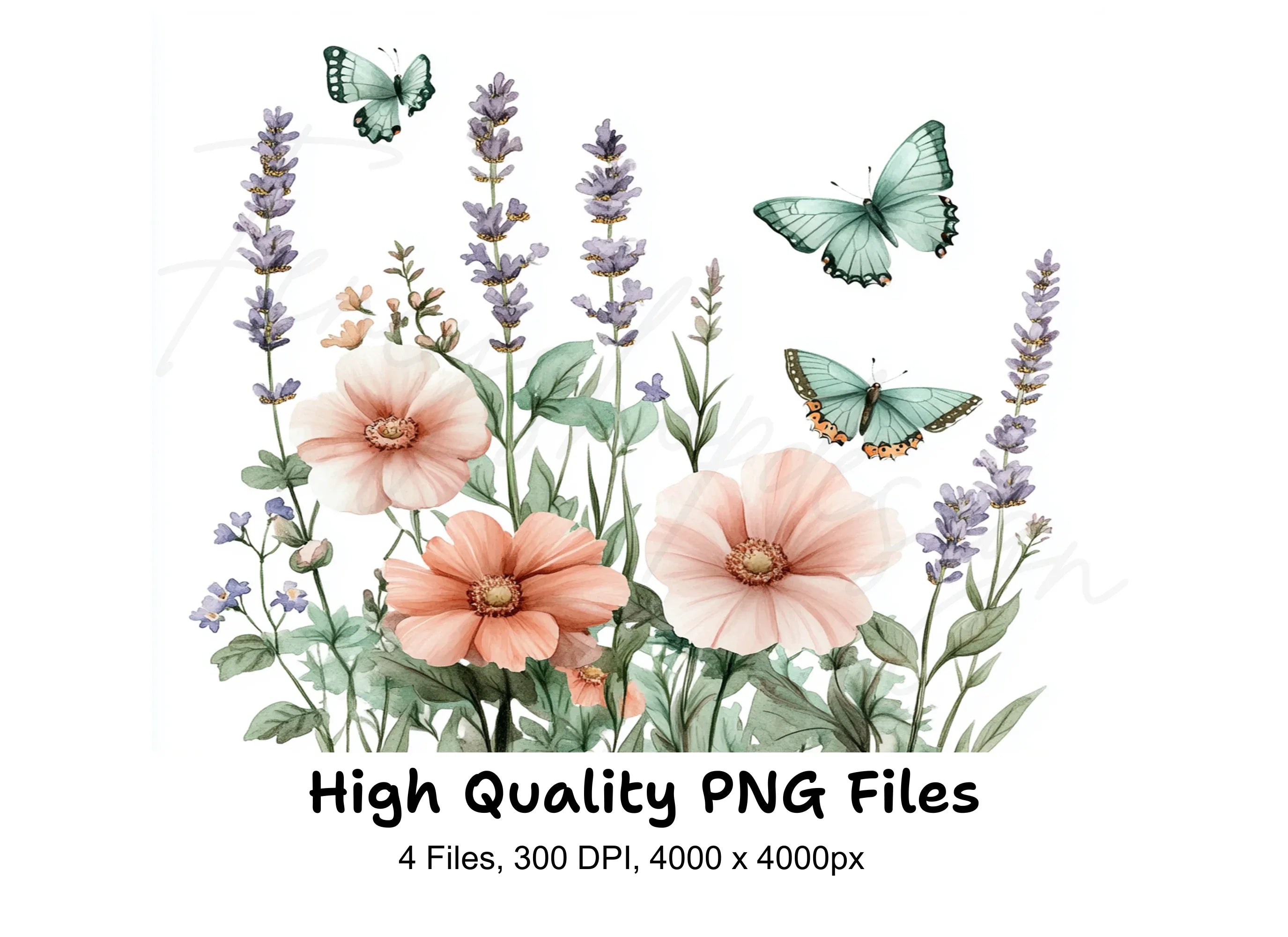 Lavender and Butterfly Floral Clipart Bundle