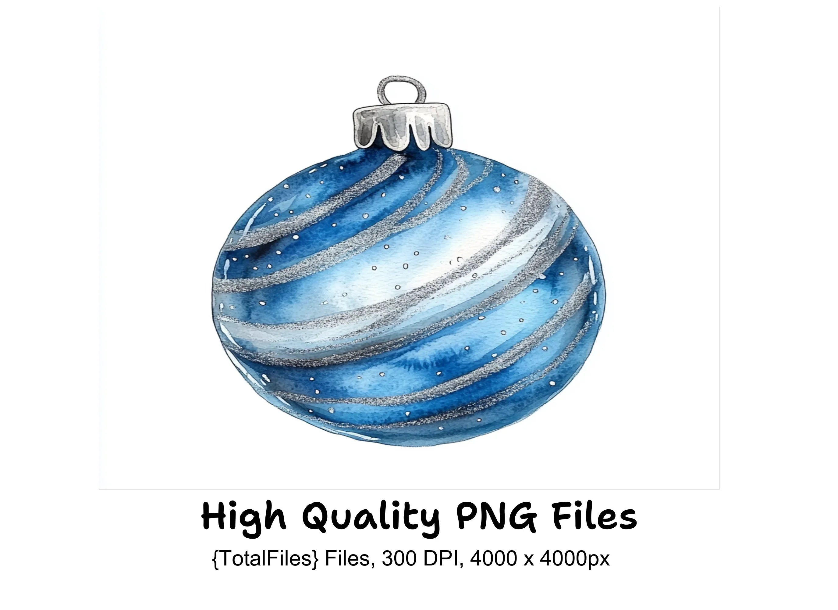 Blue Christmas Ornaments Clipart Bundle