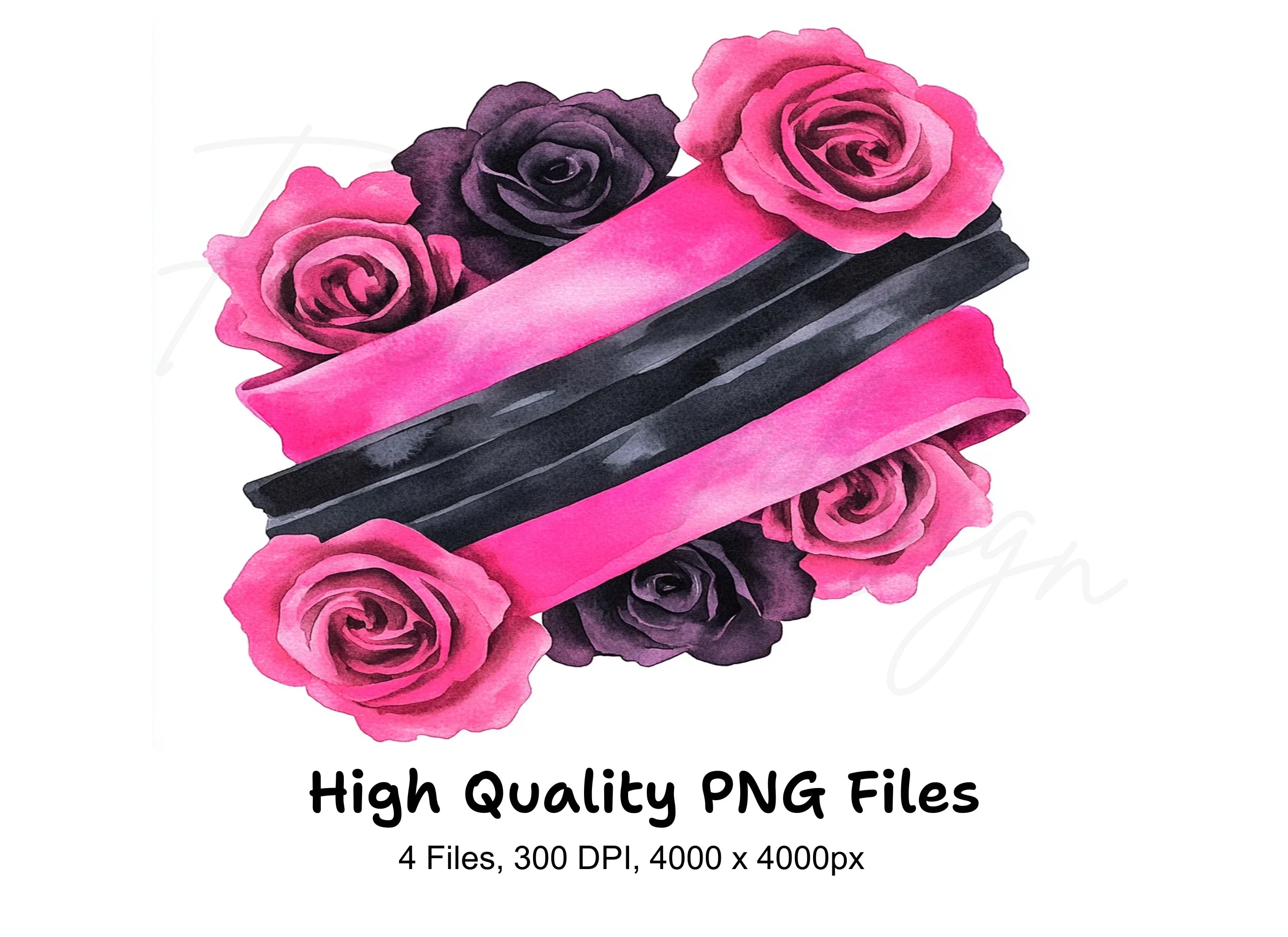 Pink and Black Rose Ribbon Clipart Bundle