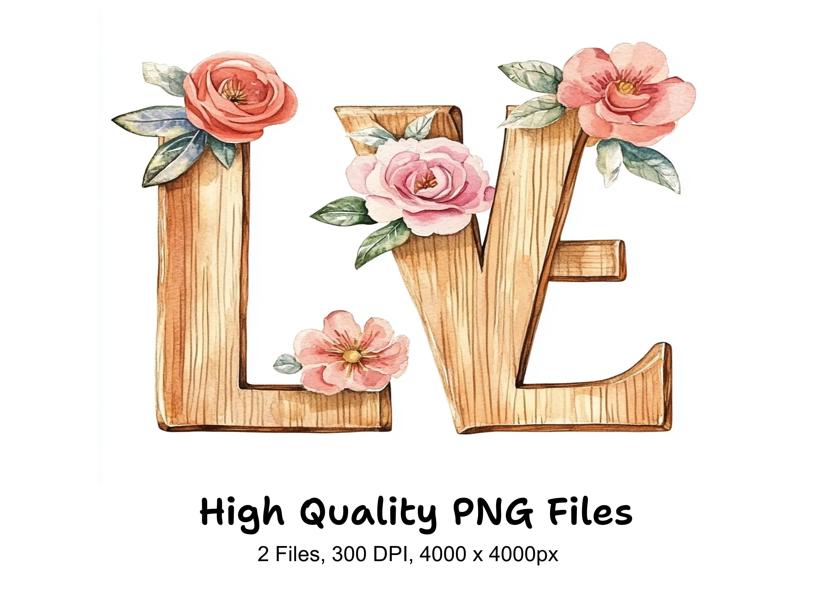 Wooden Love Letters Clipart Bundle