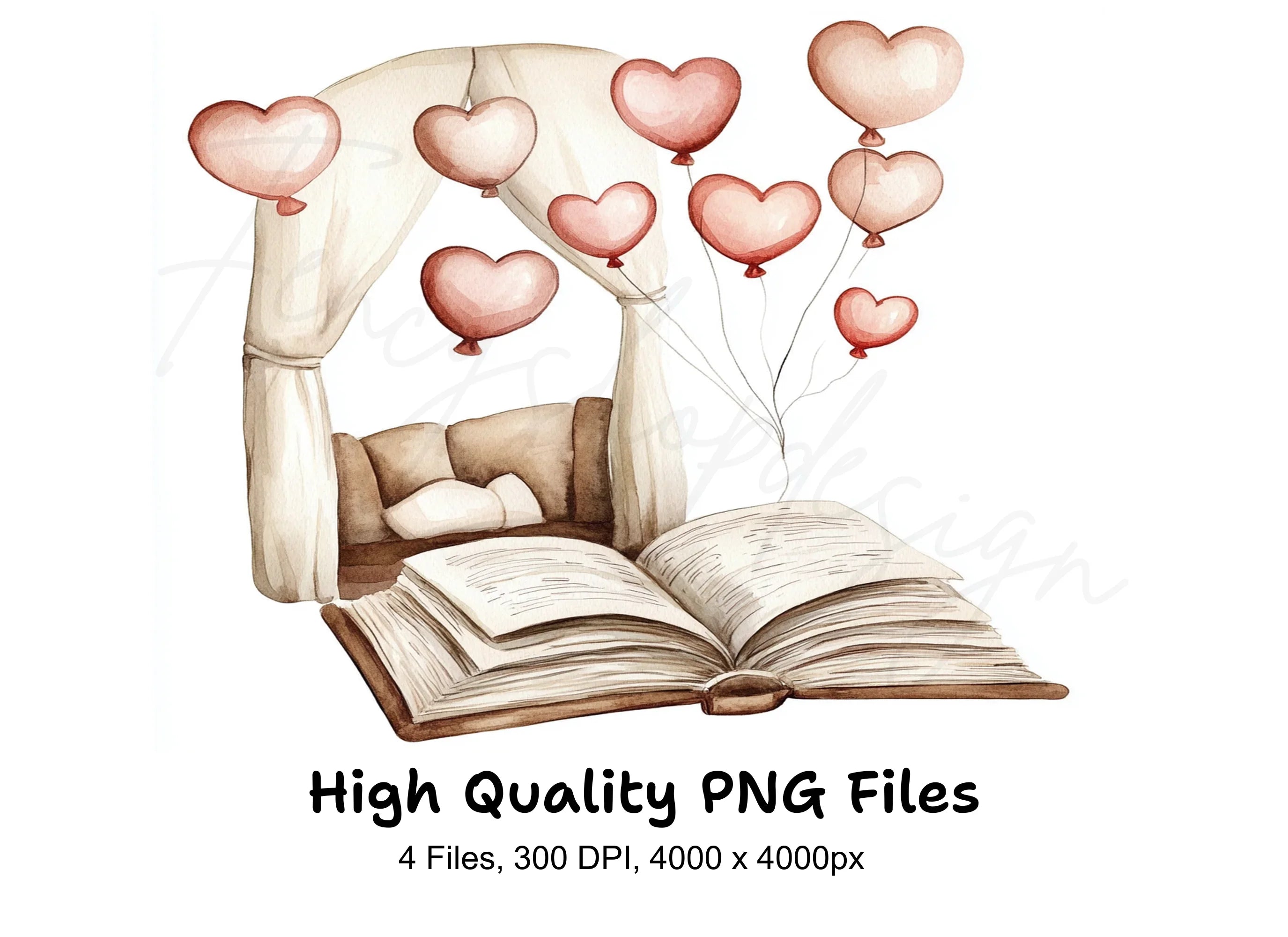 Romantic Book and Balloon Clipart Bundle