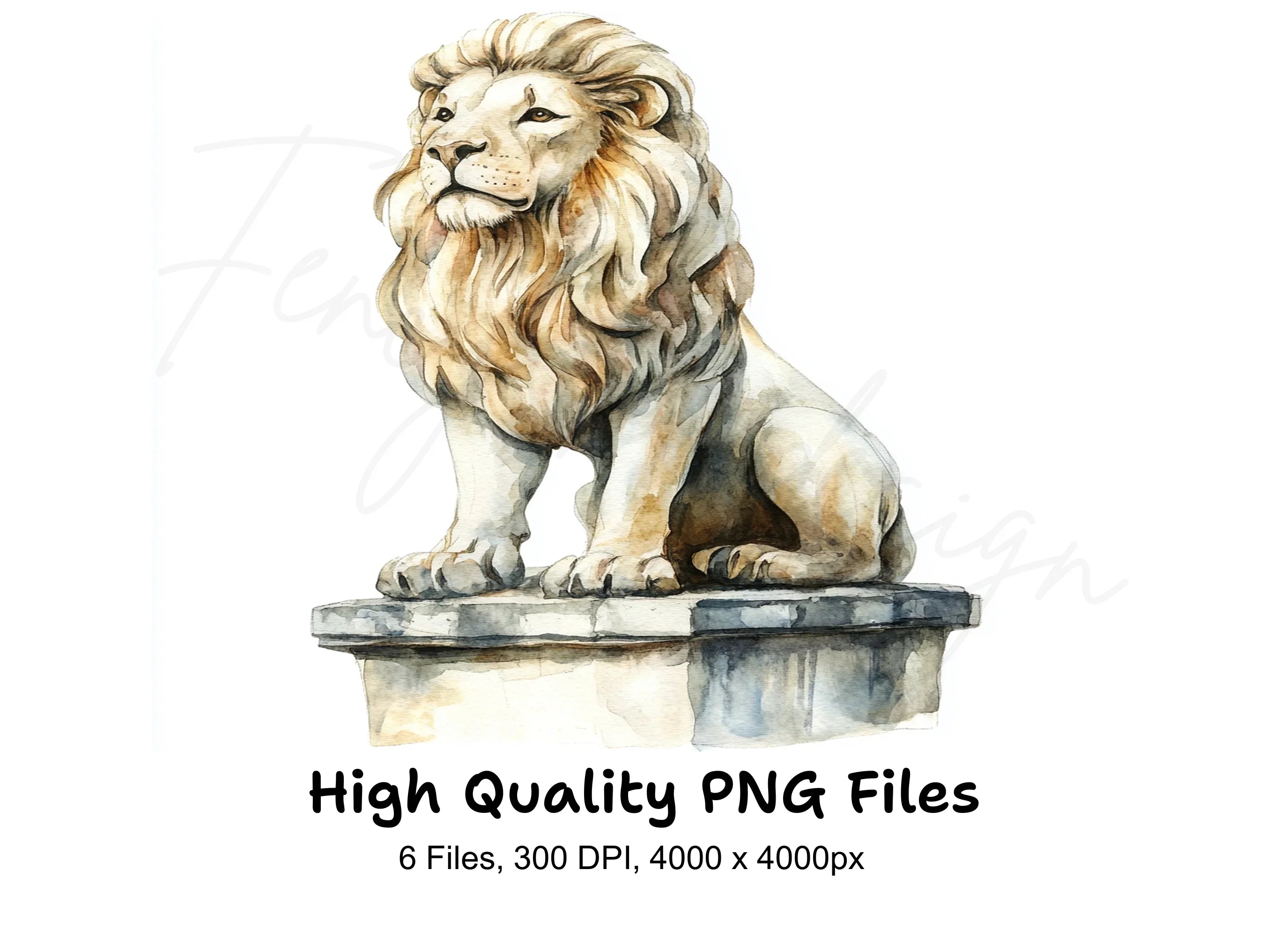 Majestic Lion Statues Clipart Bundle