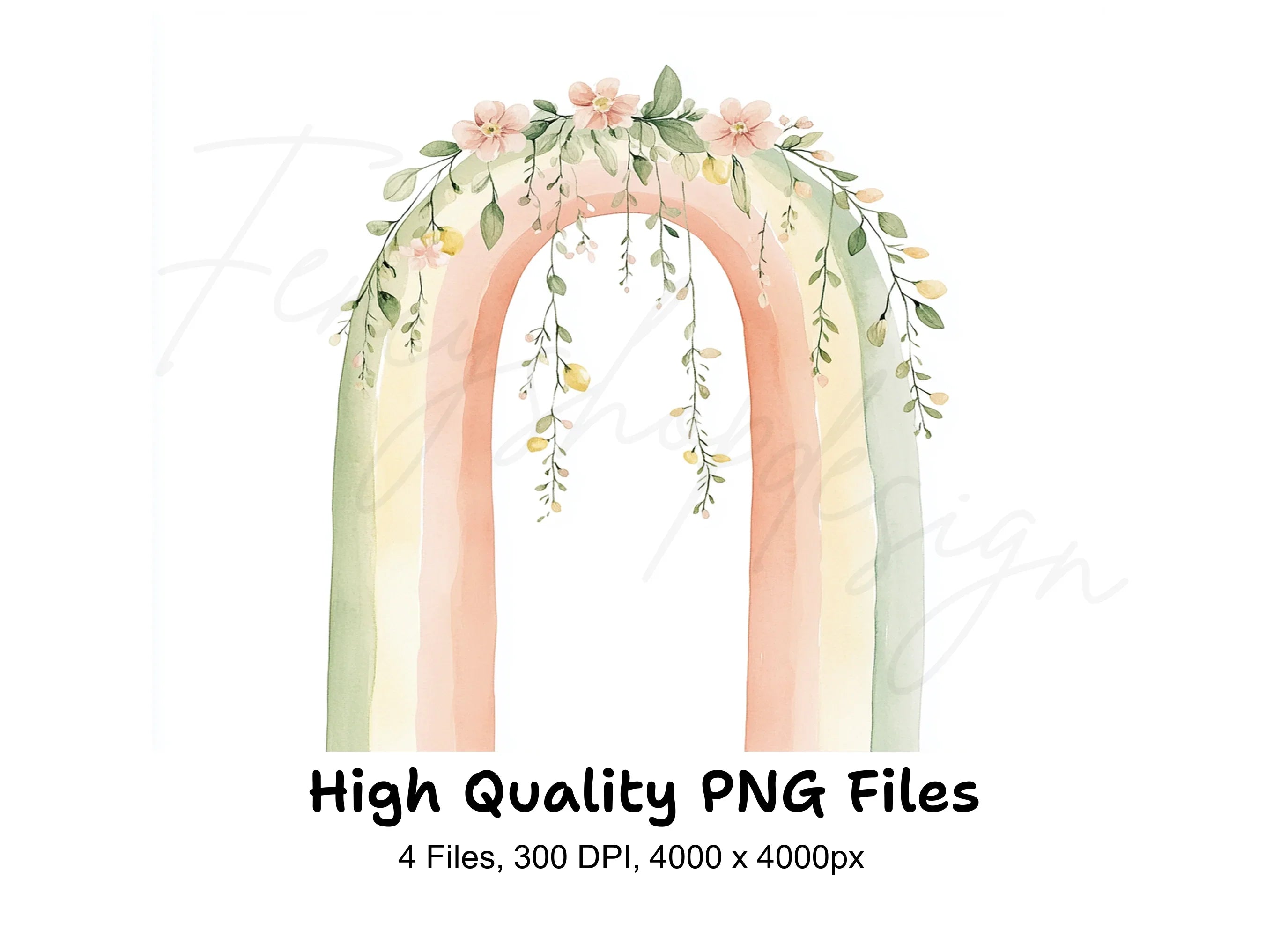 Boho Floral Rainbow Clipart Bundle