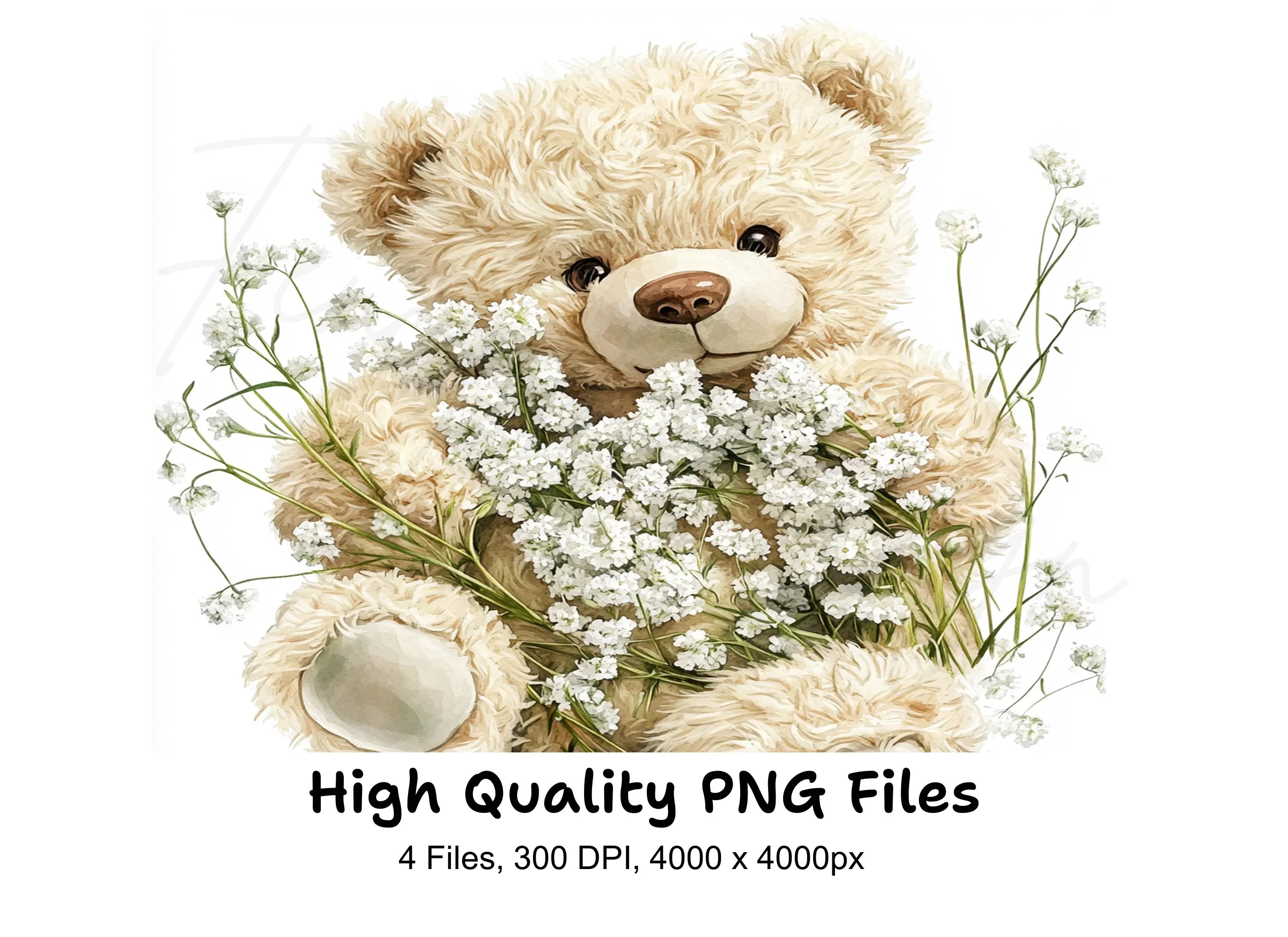 Teddy Bear with Baby Breath Clipart Bundle