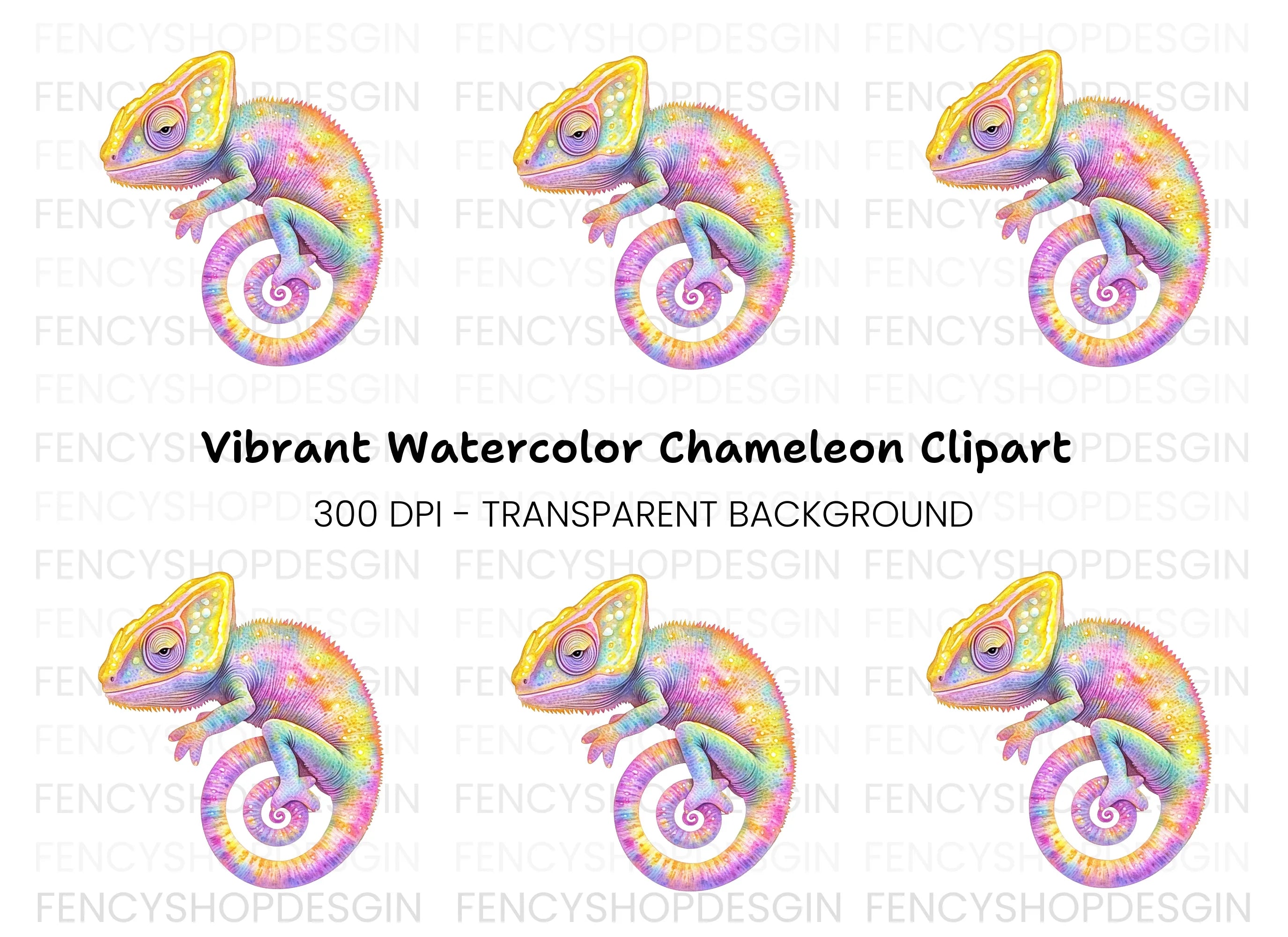 Vibrant Rainbow Chameleon Clipart Bundle