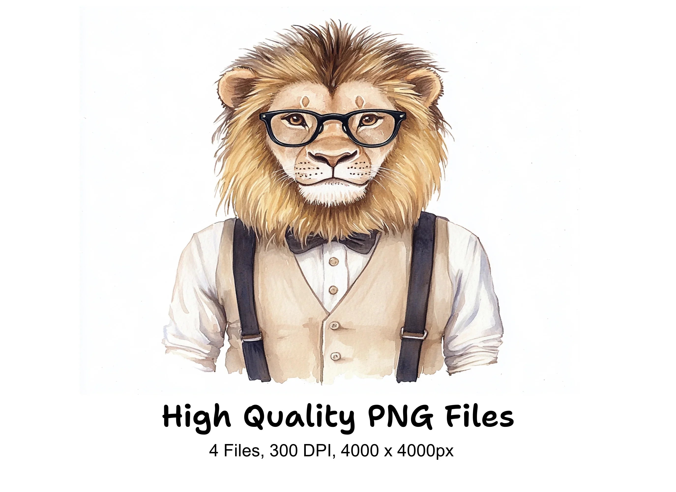 Hipster Lion with Glasses Clipart Bundle