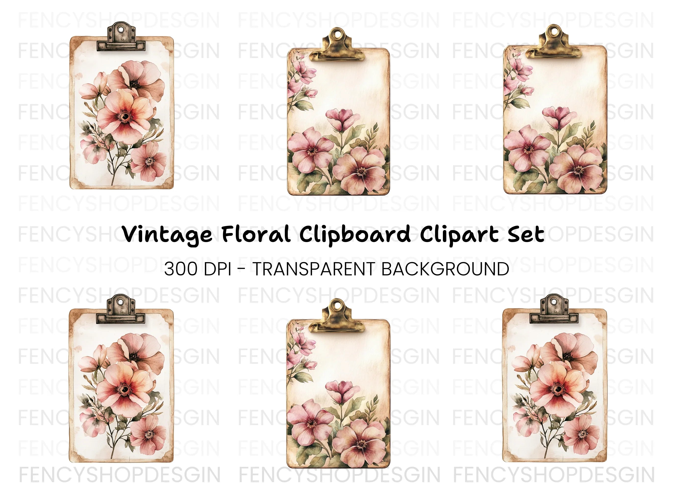Floral Clipboard Clipart Bundle