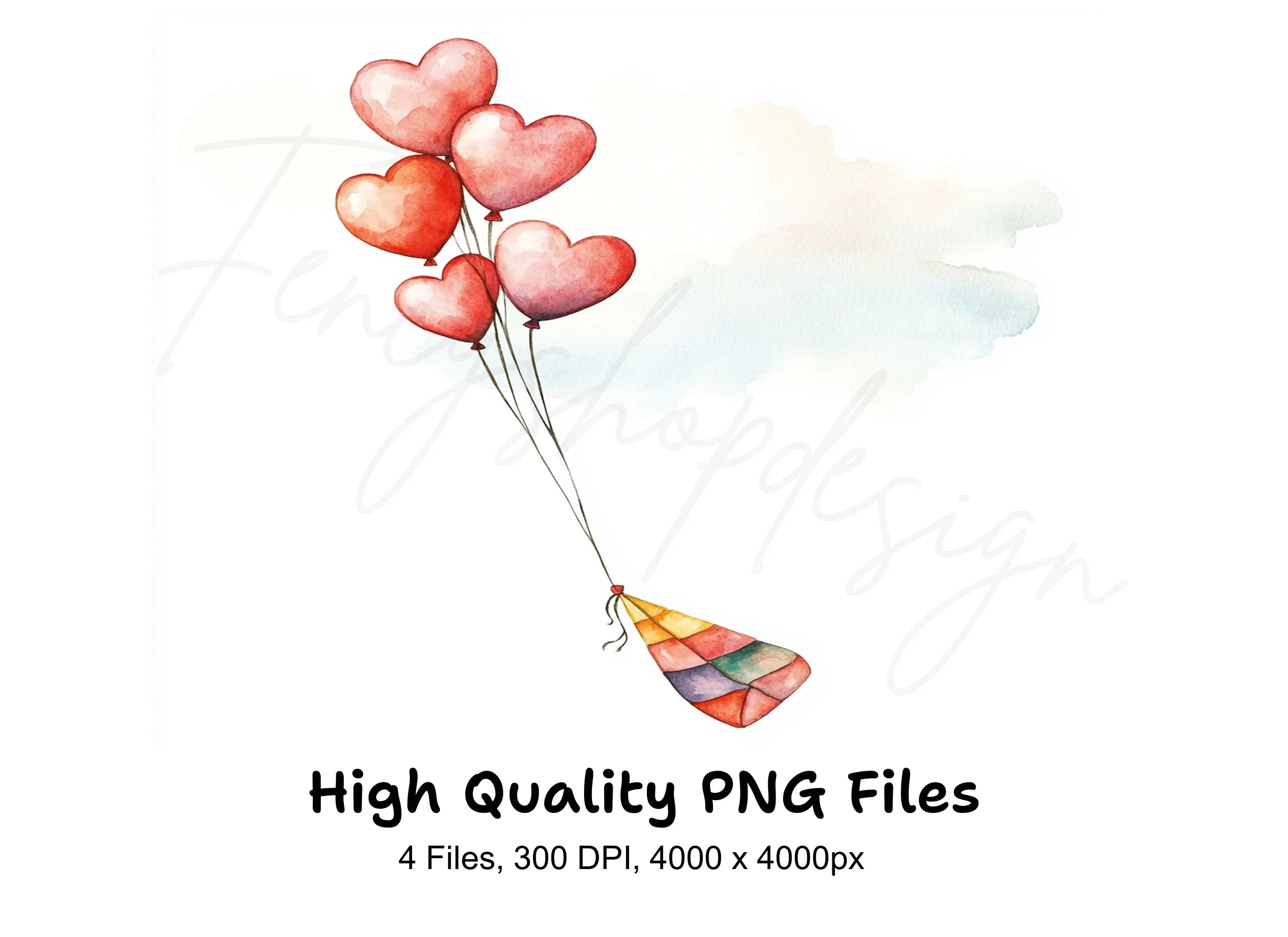 Heart Balloons with Kite Clipart Bundle