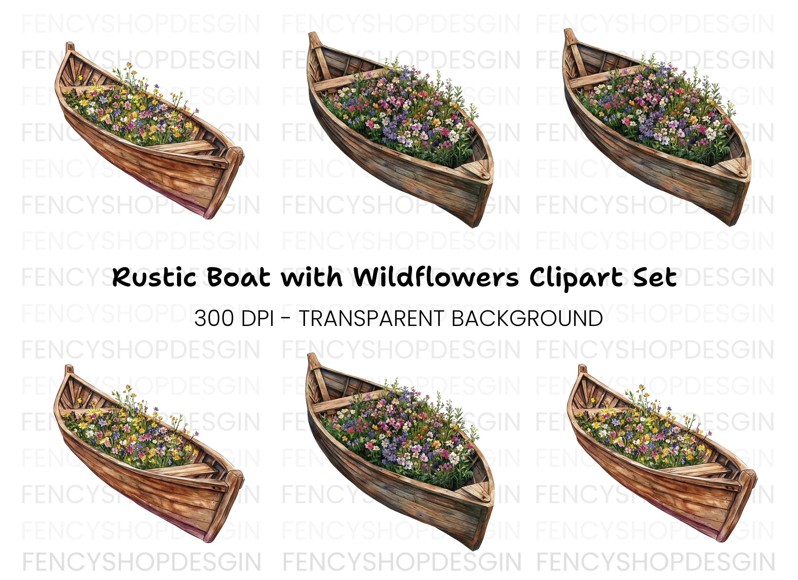 Floral Boat Clipart Bundle