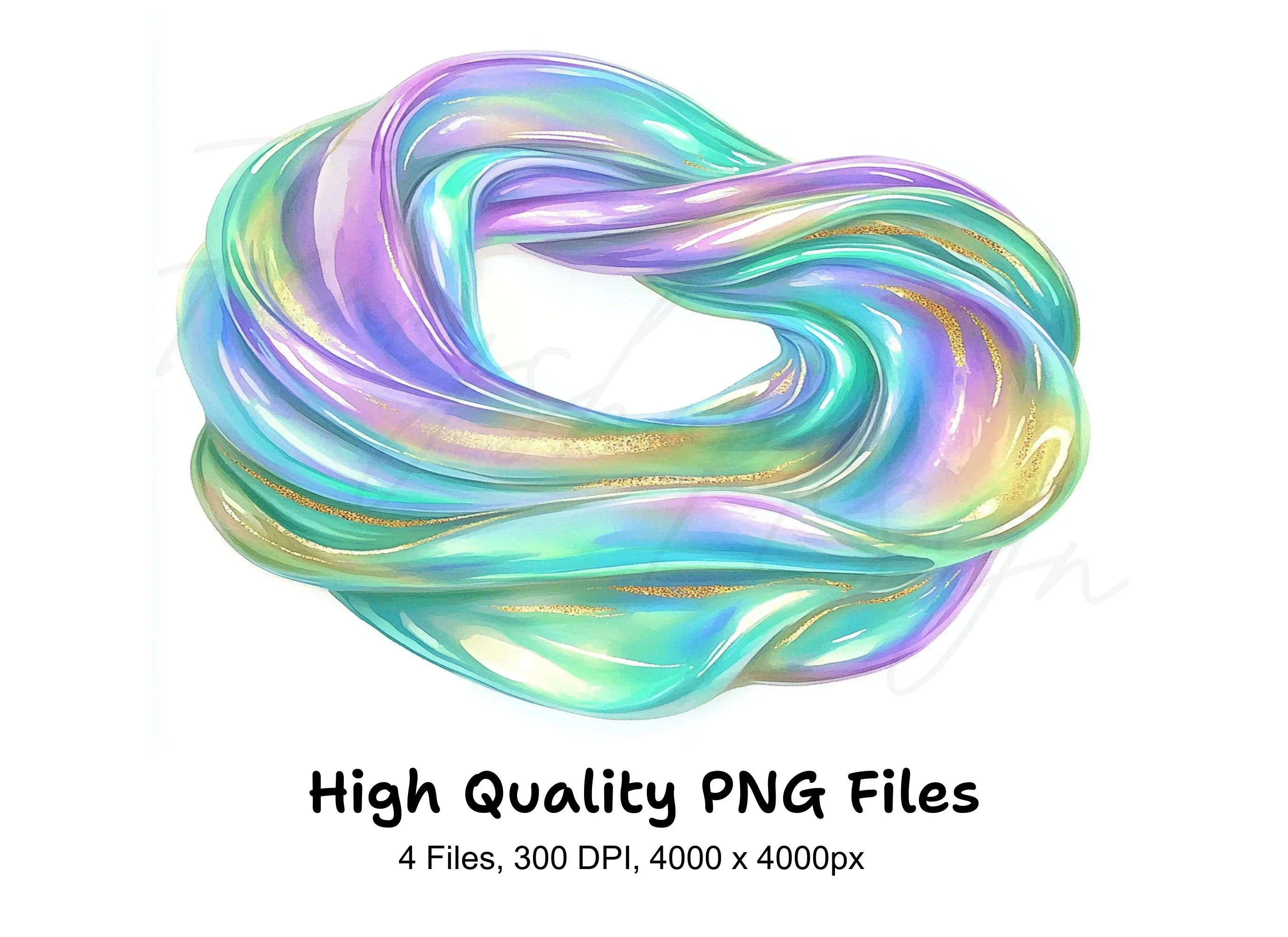 Abstract Iridescent Swirls Clipart Bundle
