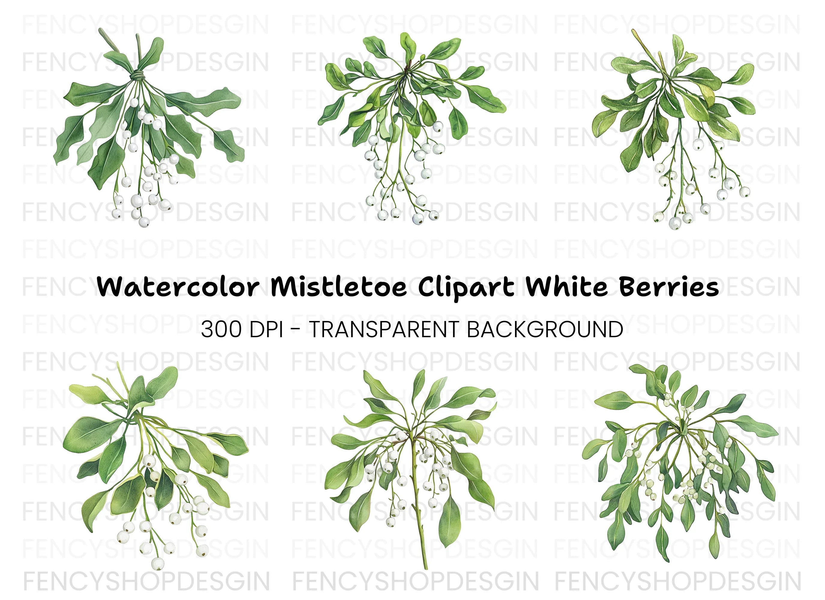 Mistletoe Sprigs Christmas Clipart Bundle