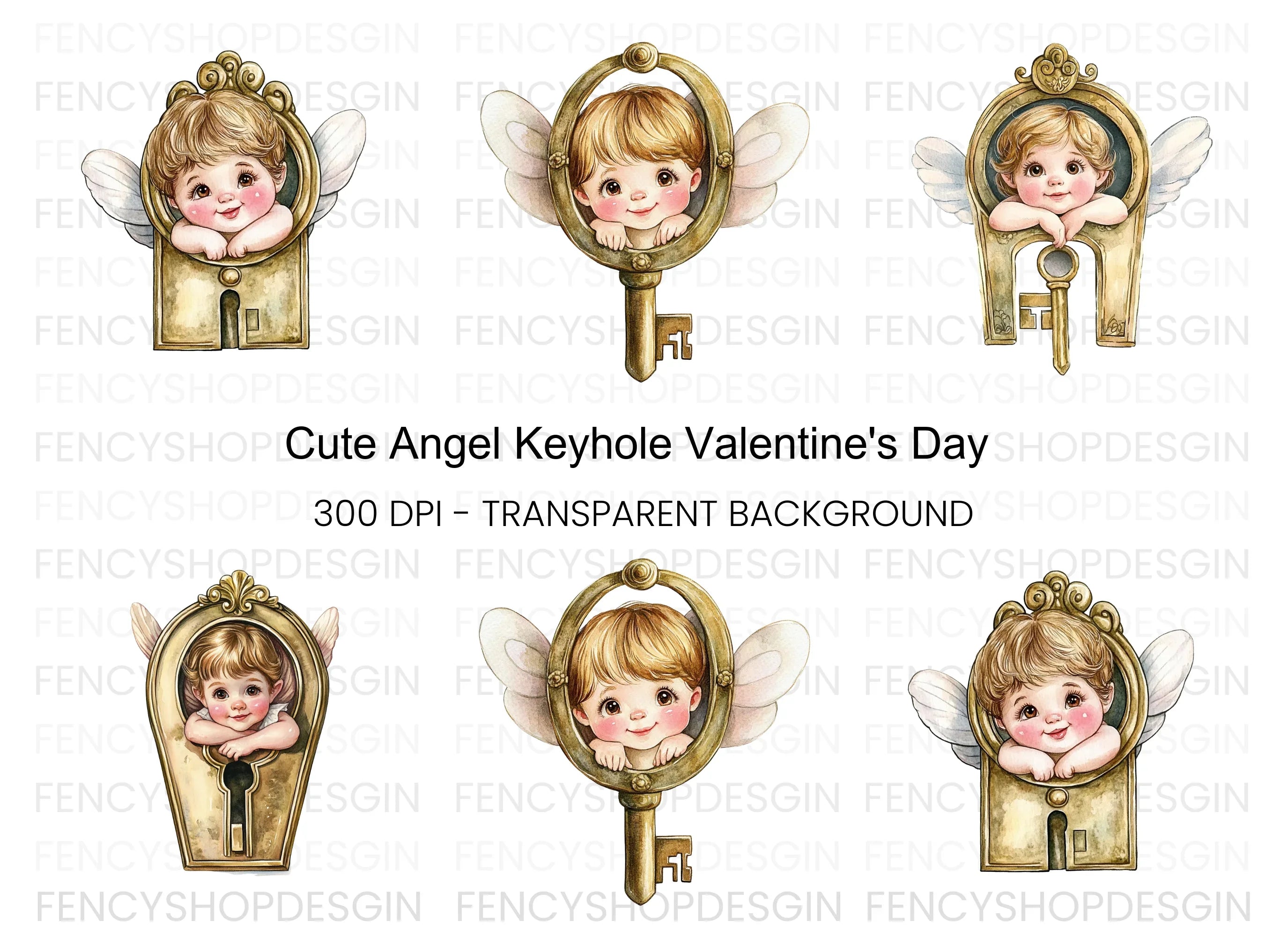 Cute Cherub Keyhole Clipart Bundle
