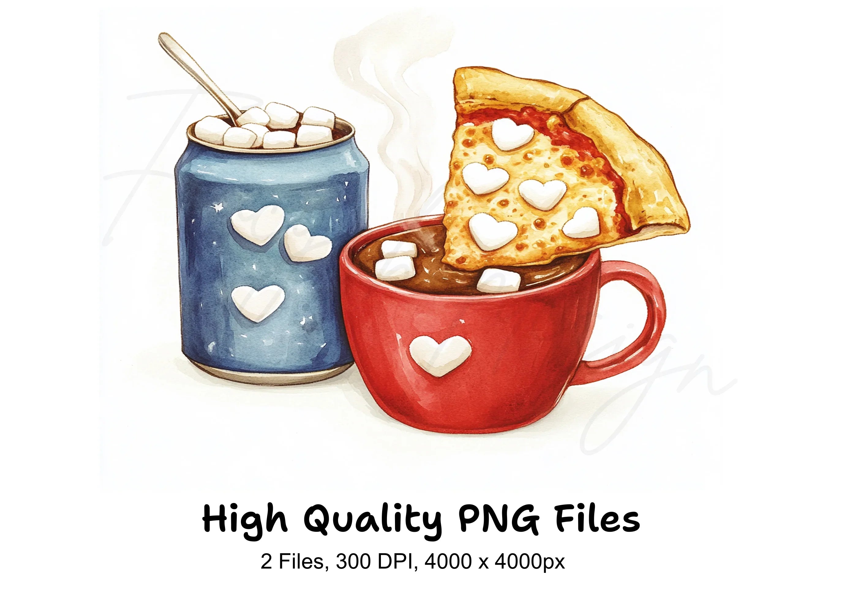 Hot Chocolate Pizza Love Clipart Bundle