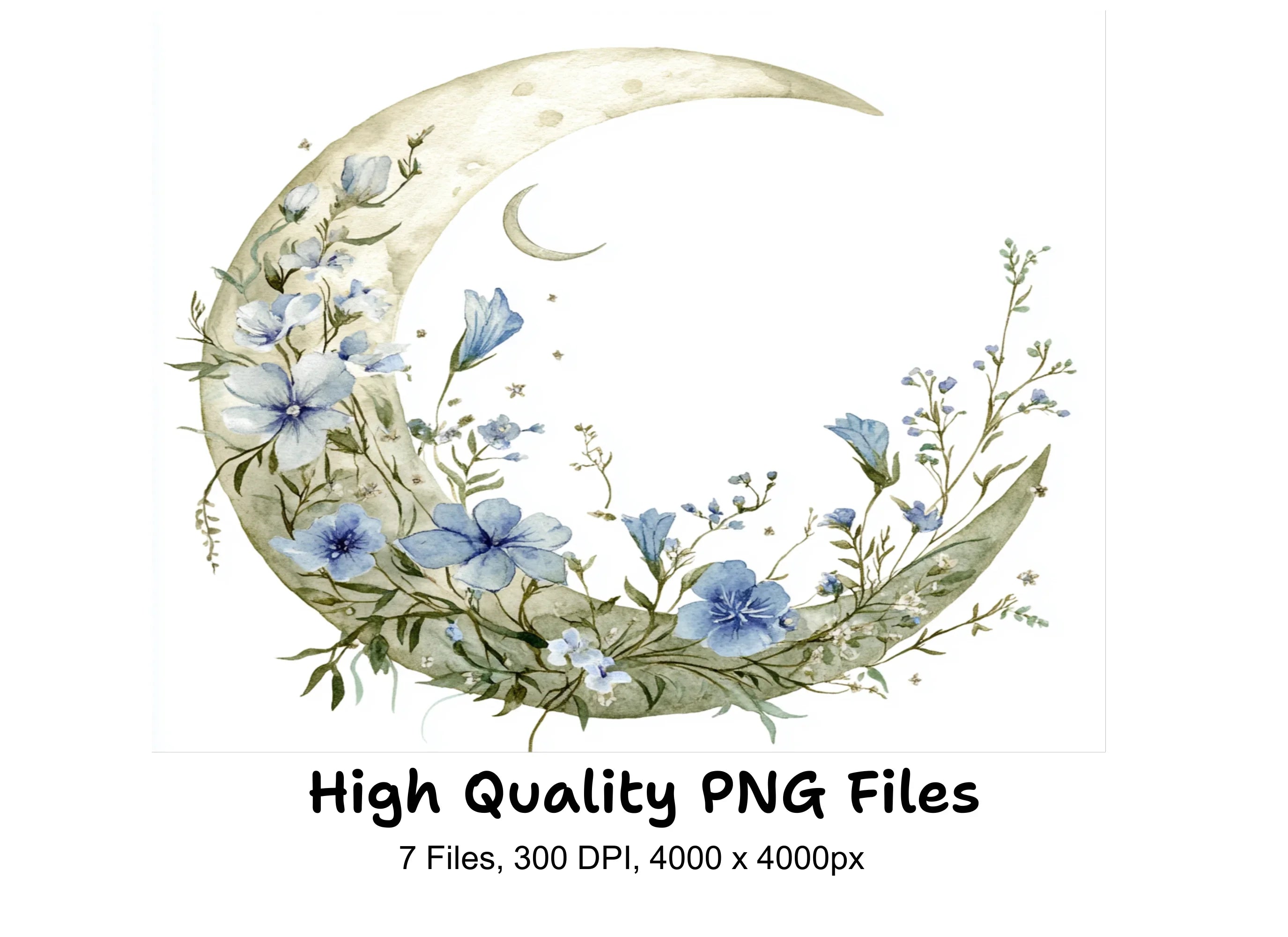 Floral Moon Clipart Bundle