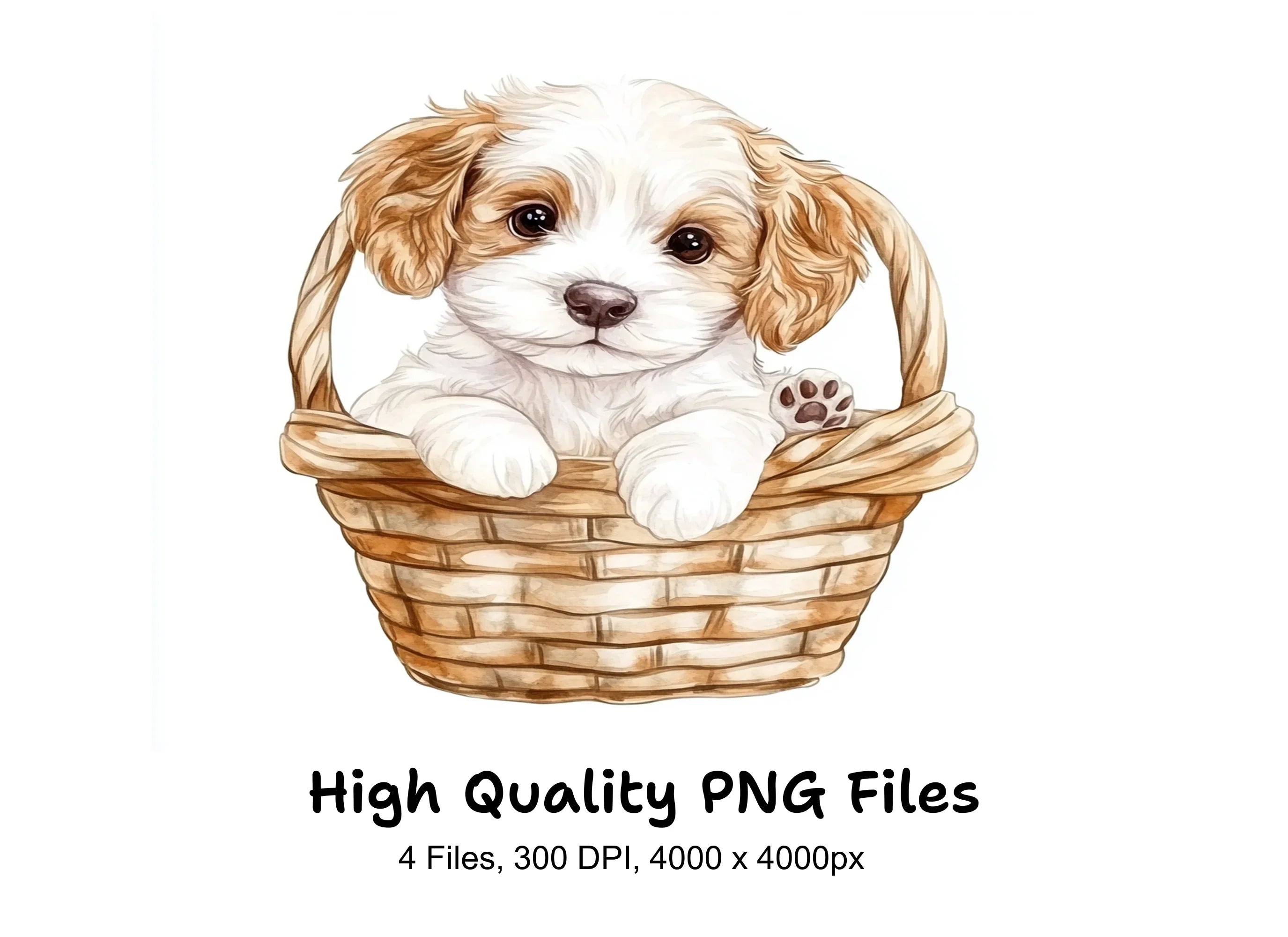 Cute Puppy in Basket Clipart Bundle