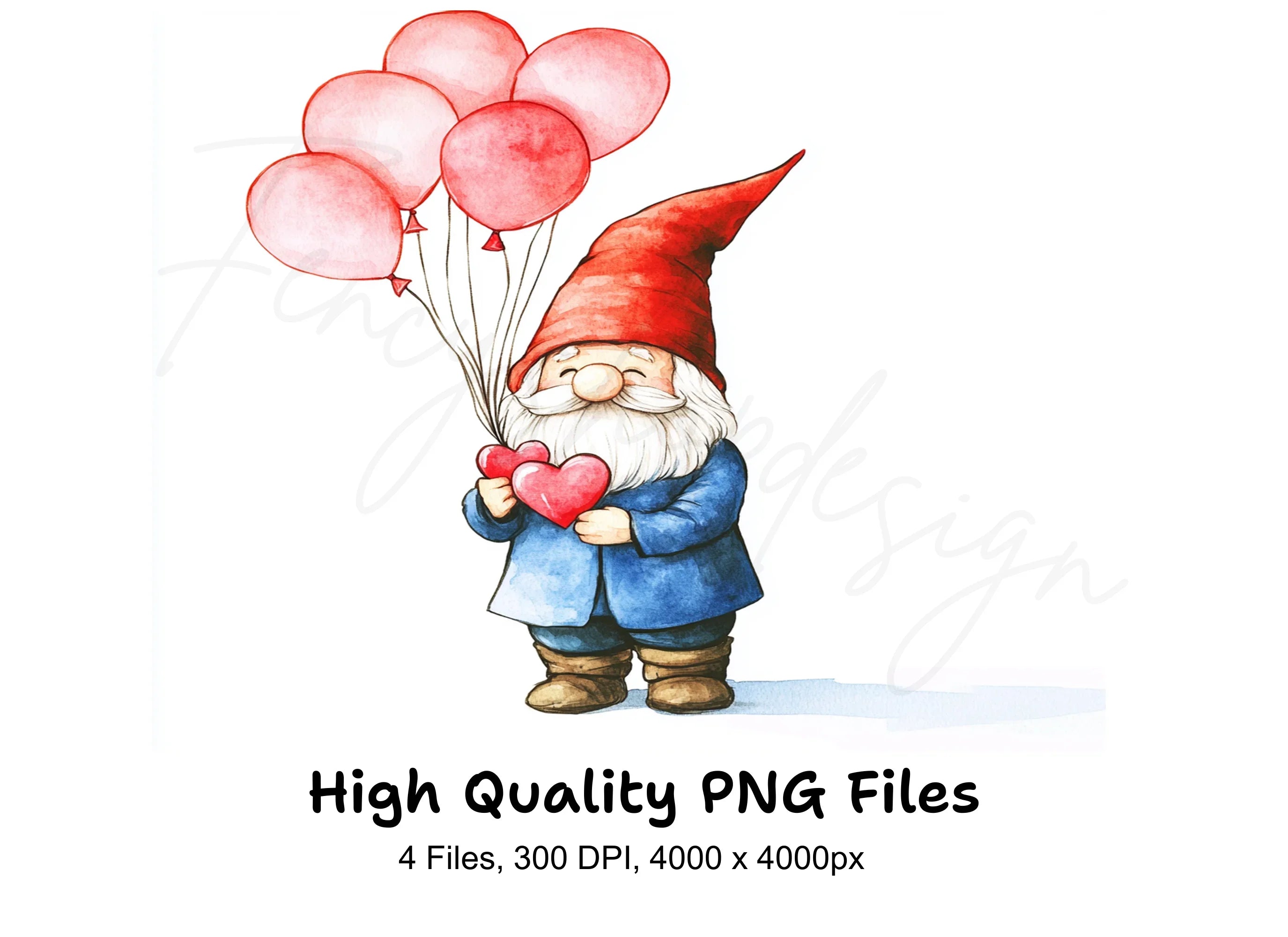 Cute Gnome with Heart Balloons Clipart Bundle