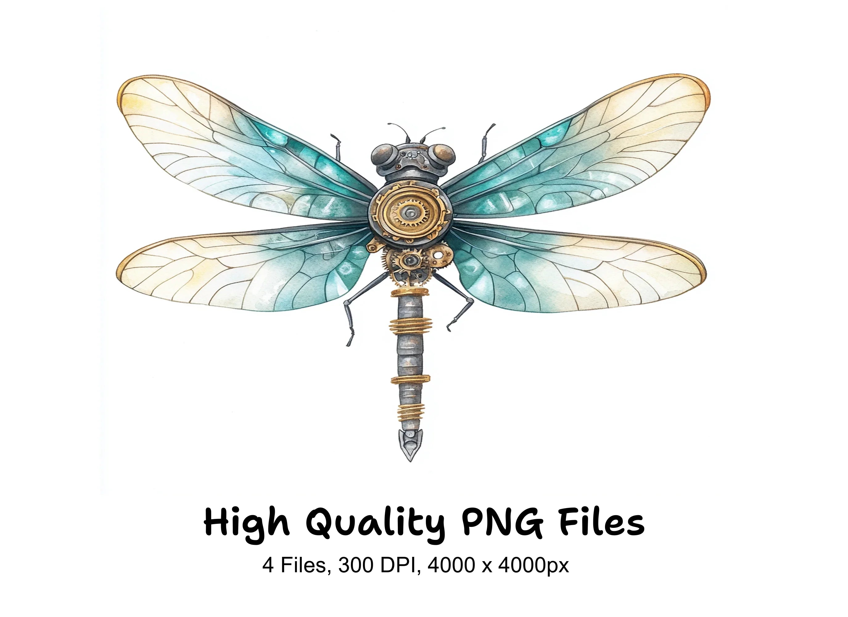 Teal Steampunk Dragonfly Clipart Bundle