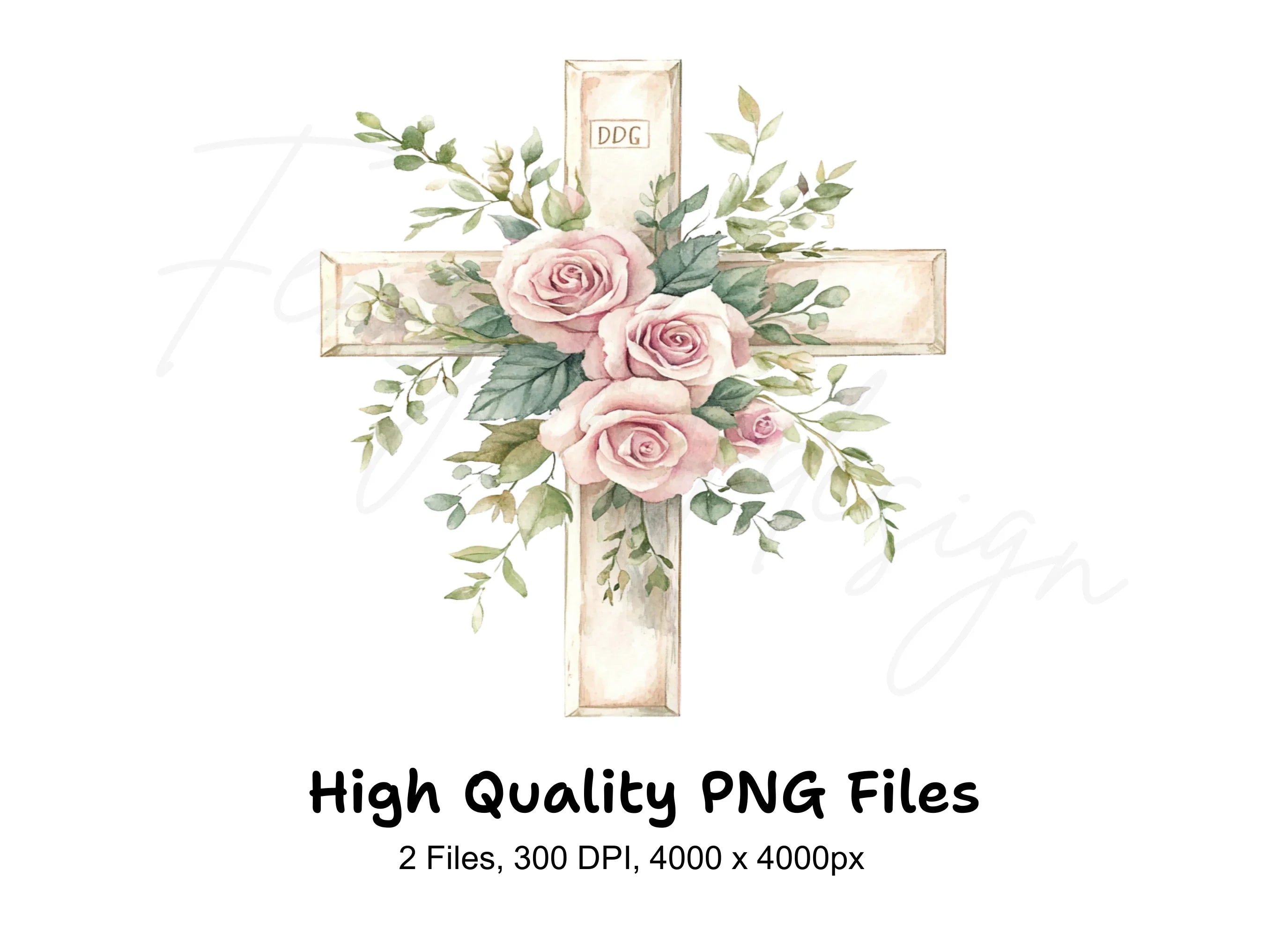 Crosses with Pink Roses Clipart Bundle