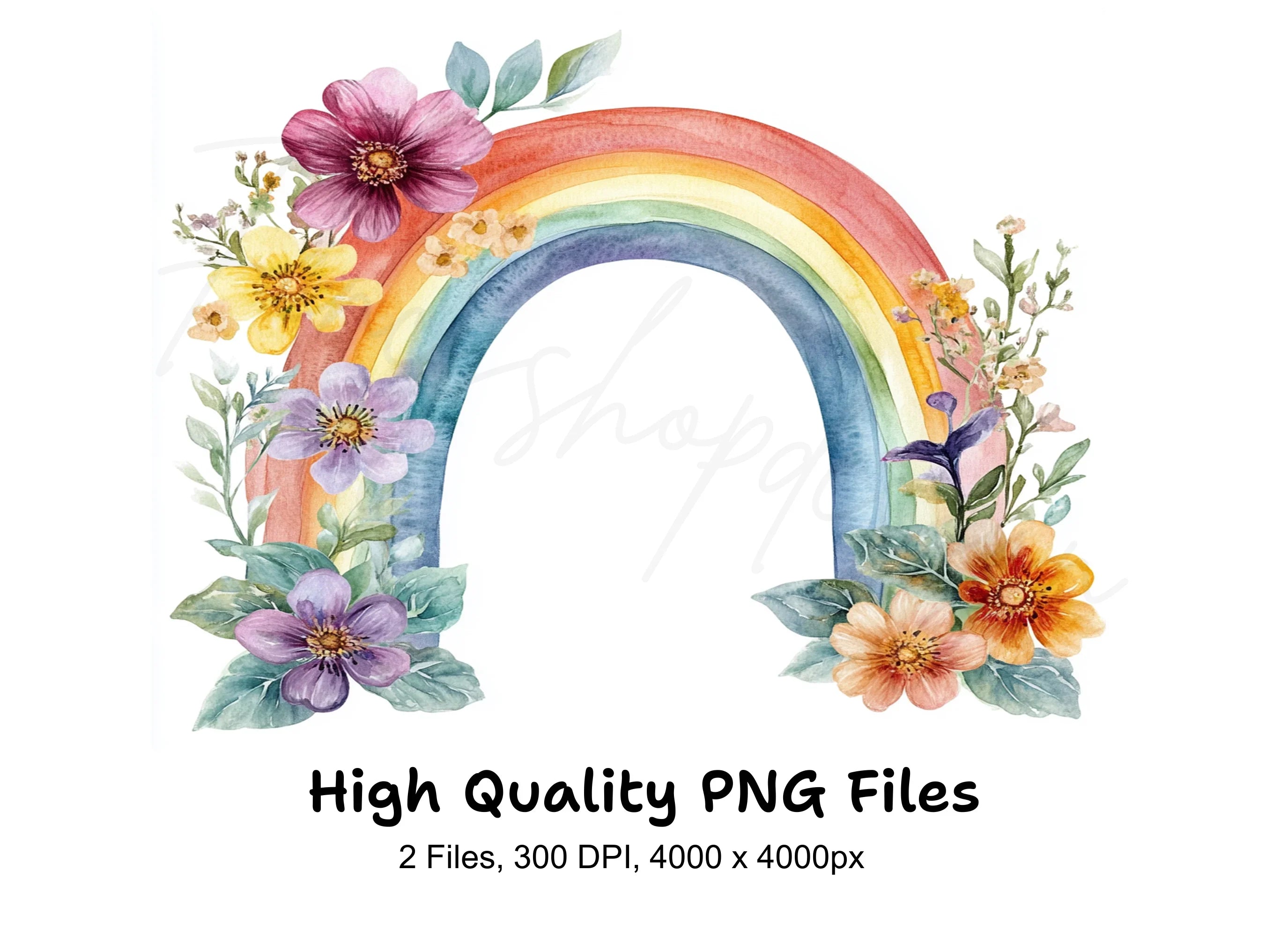 Rainbow Floral Clipart Bundle