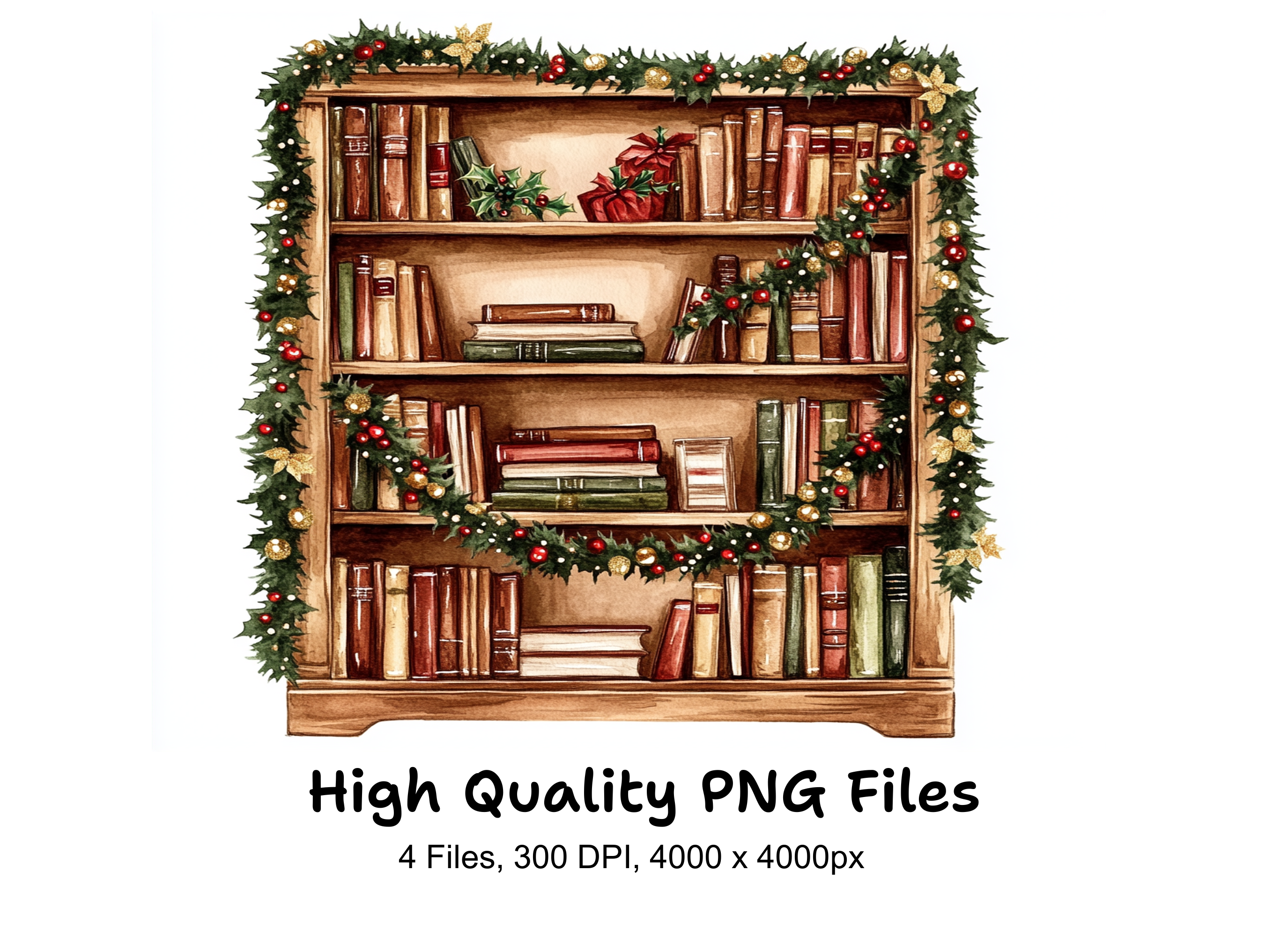 Festive Holiday Bookcase Clipart Bundle