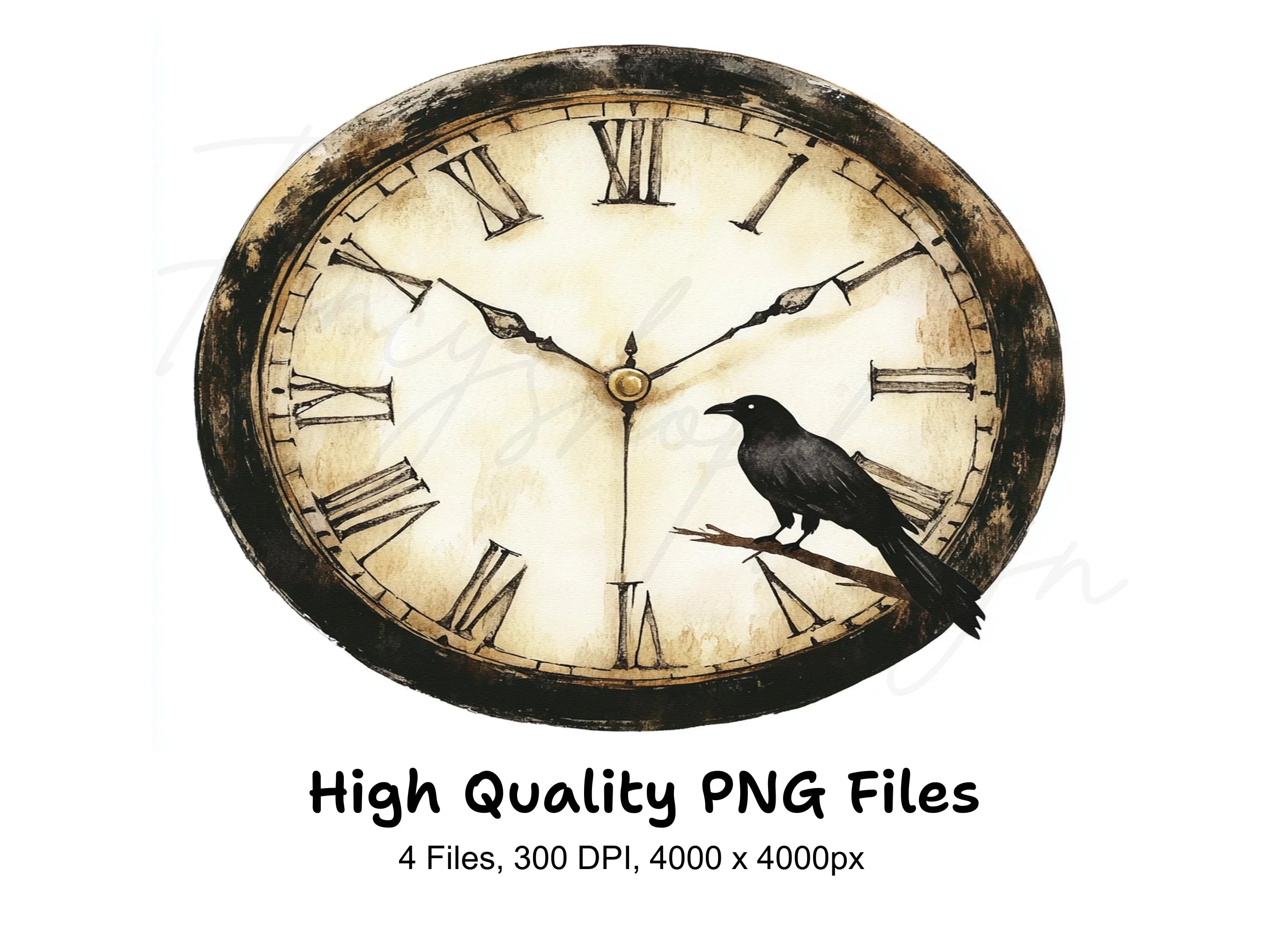Steampunk Clock Face Raven Clipart Bundle