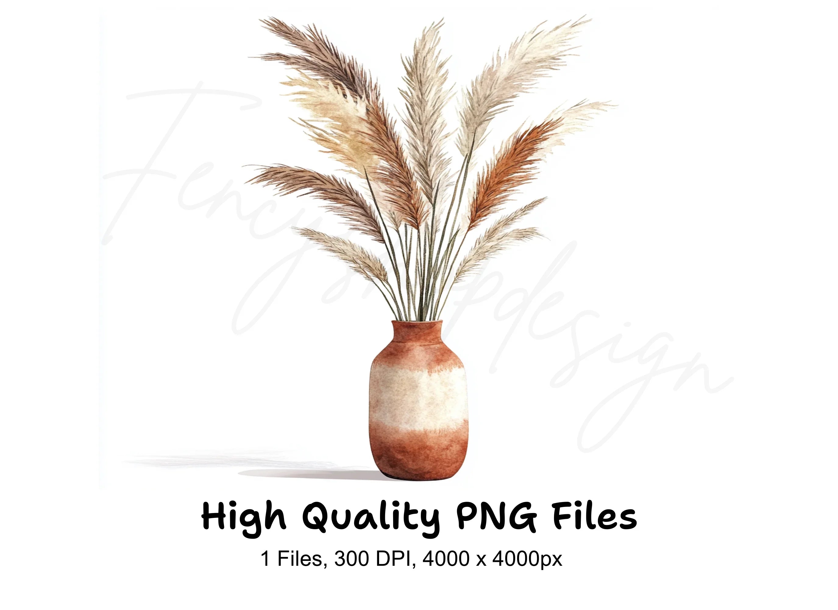 Boho Pampas Grass Vase Clipart Bundle